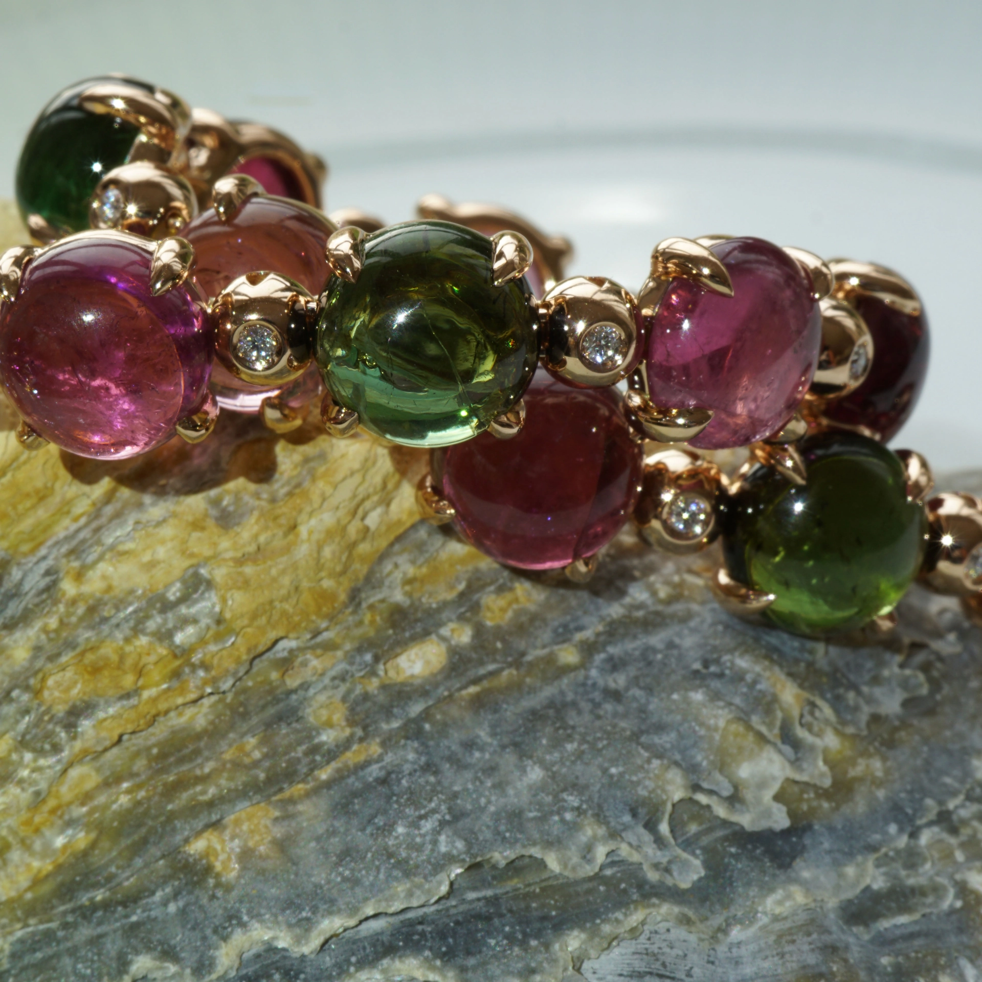 Turmalin Brillant Armband 750er Rosegold 49.62 ct 0.26 ct Exclusiv Edition Valenza multicolor