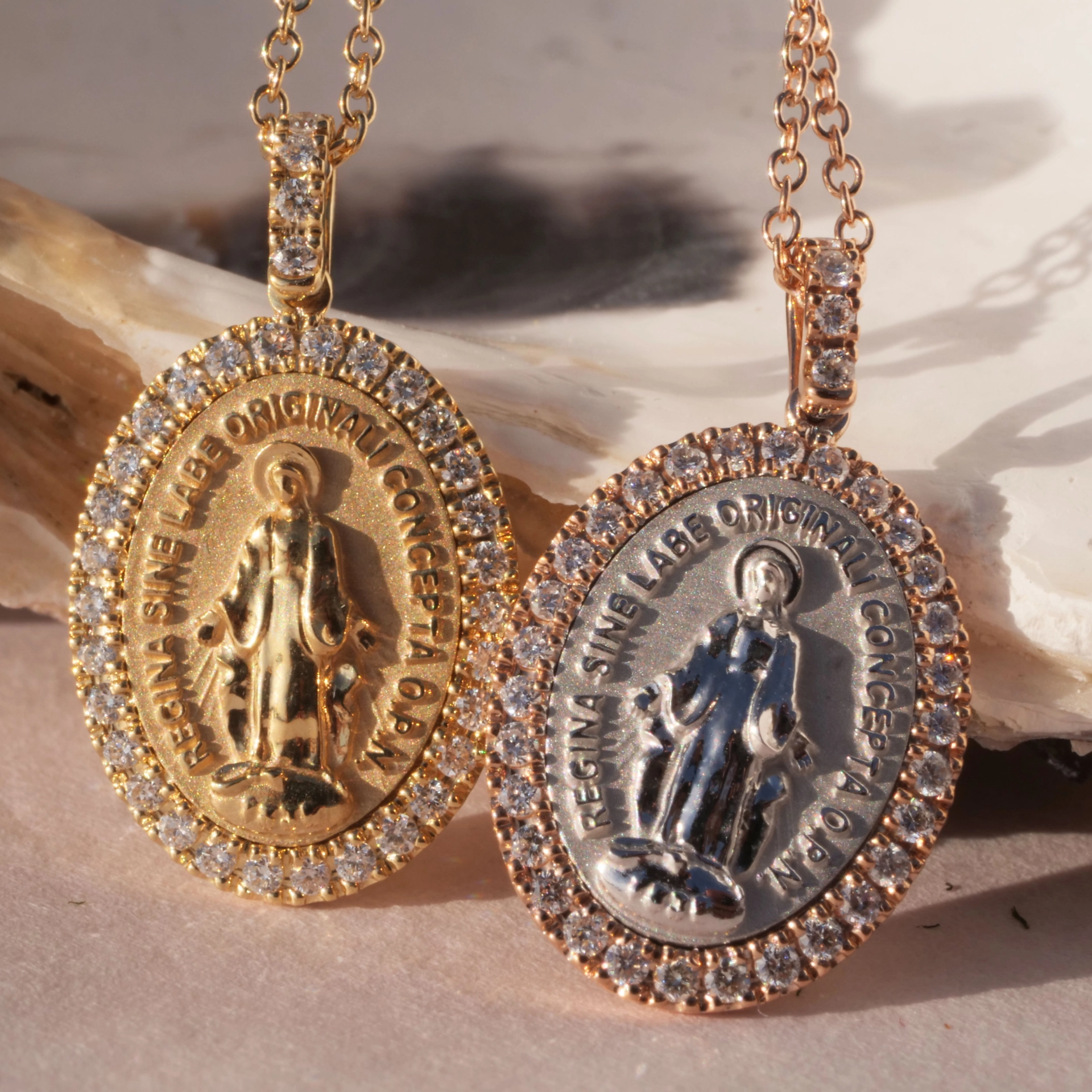 Brillant Madonnen Anhänger 750er Weissgold und Rosegold m. Kette 20 x 11,5 mm...so stylish...hippiwi