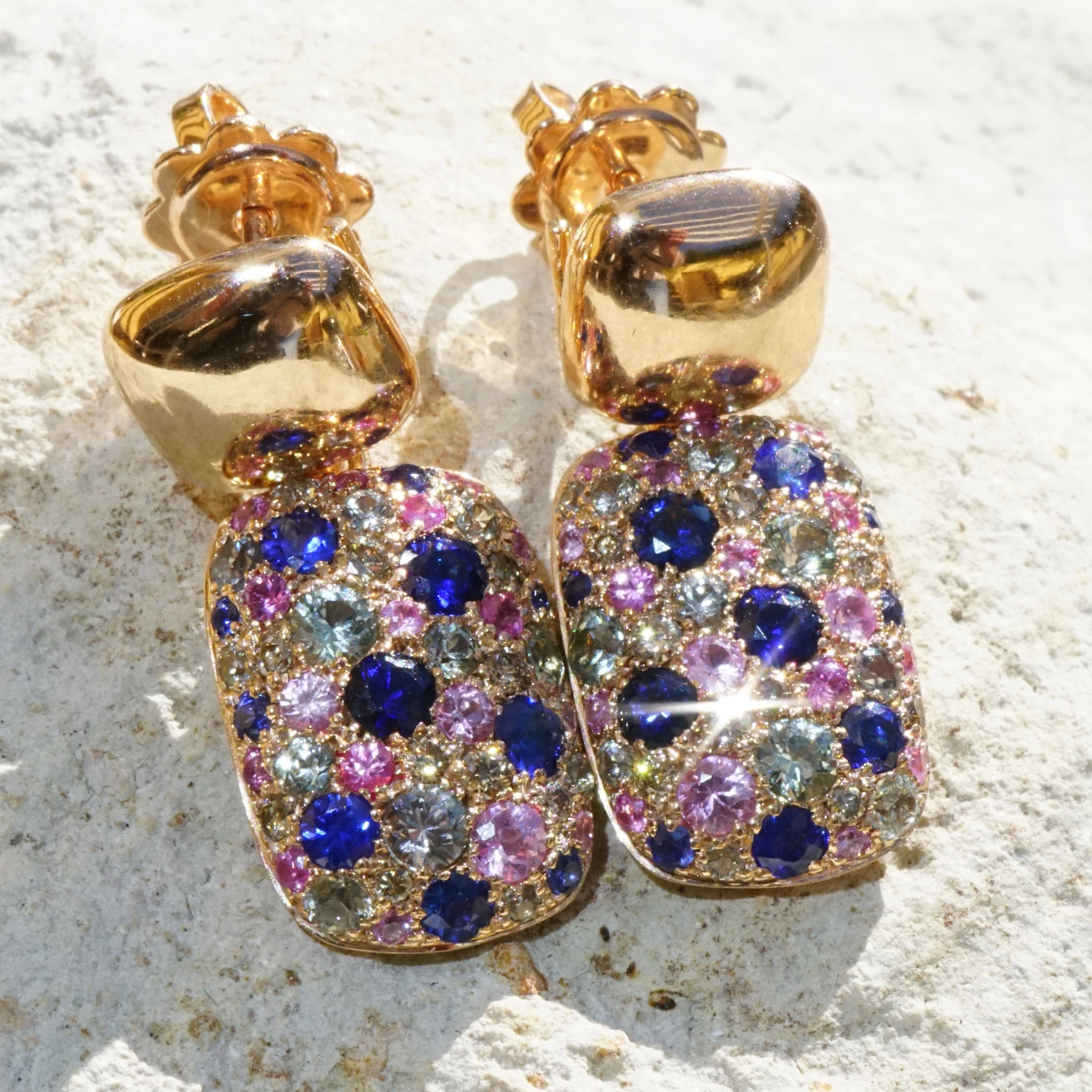 Saphir Brillant Ohrstecker 750er Rosegold...paradiesisches Dreierlei in Pastellfarben 2.54 ct 0.22 c