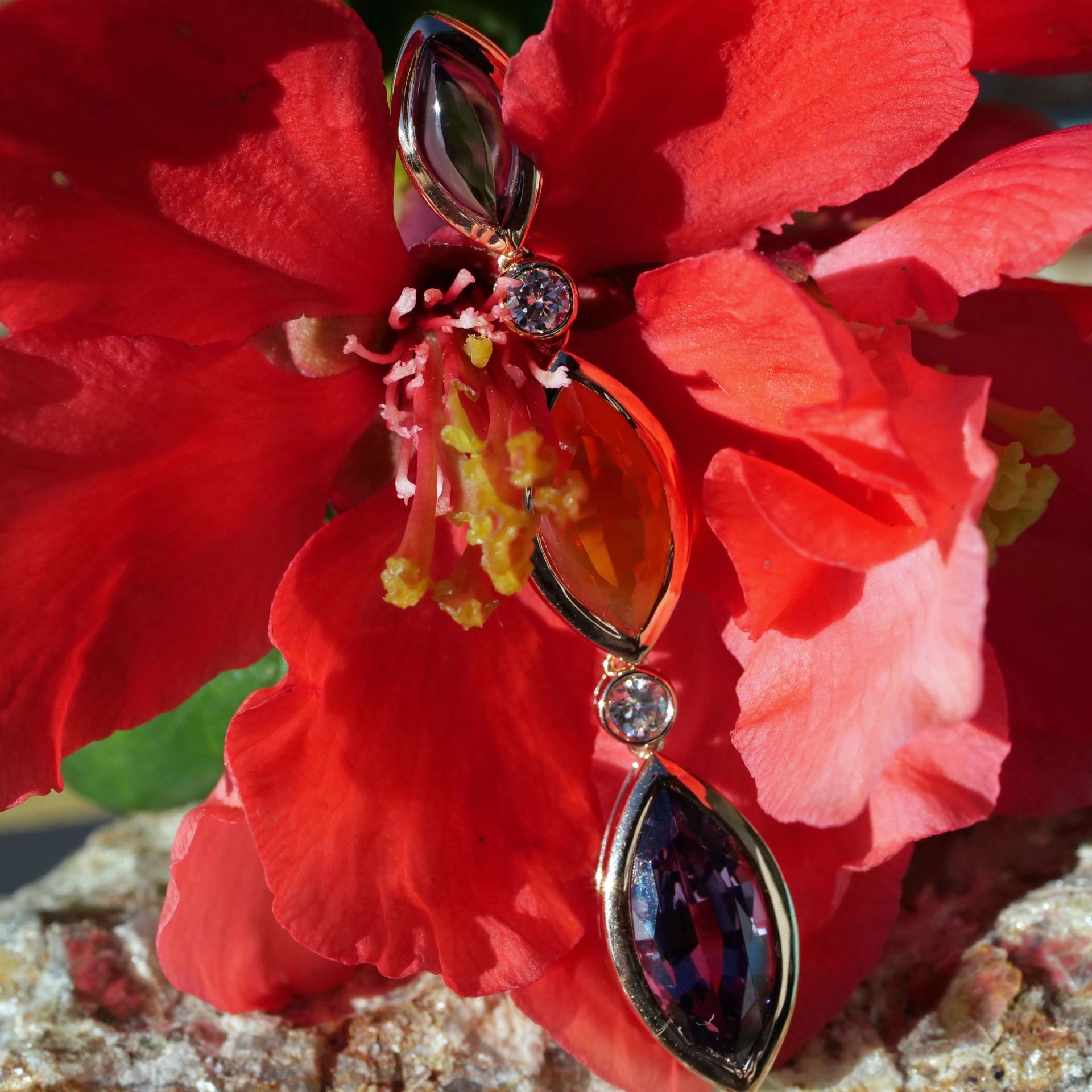 Spinell Feueropal Amethyst Anhänger 750er Roségold m. Brillanten...Halleluja