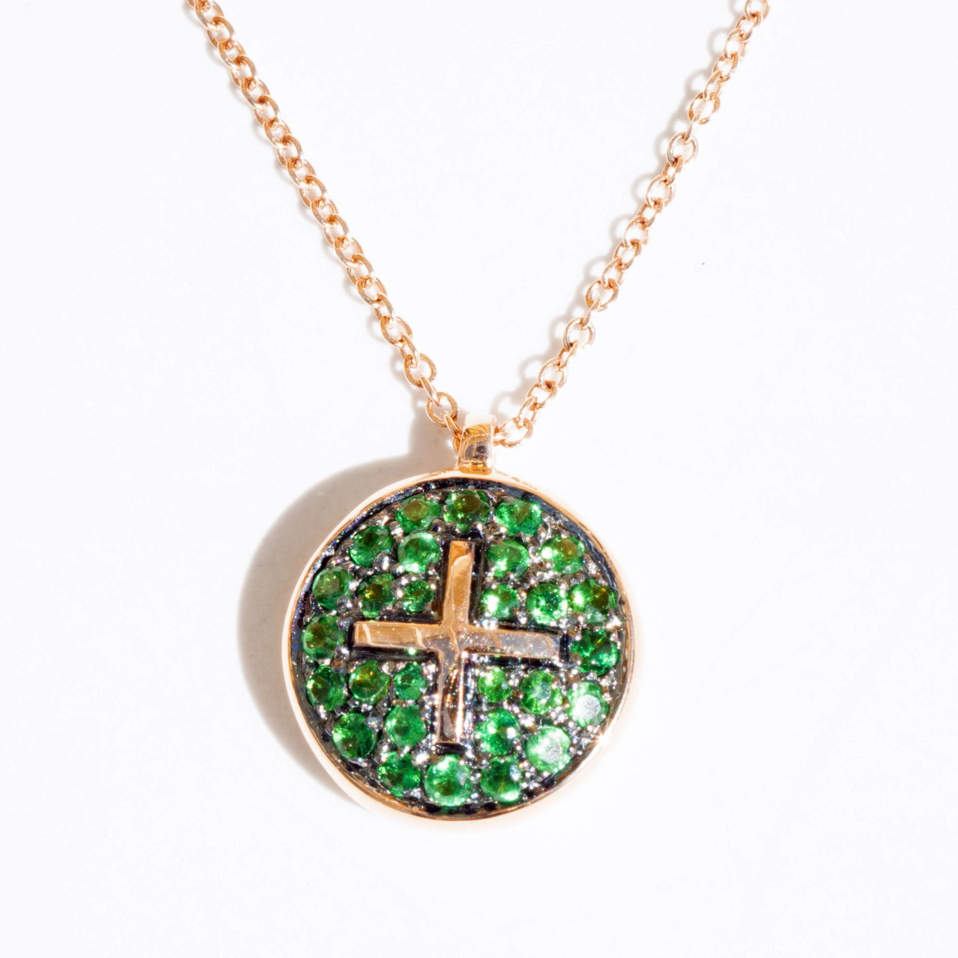 Tsavorith Kreuz Anhänger m. Kette 750er Rosegold....supercool gearbeitet in Traditionsgoldschmiede