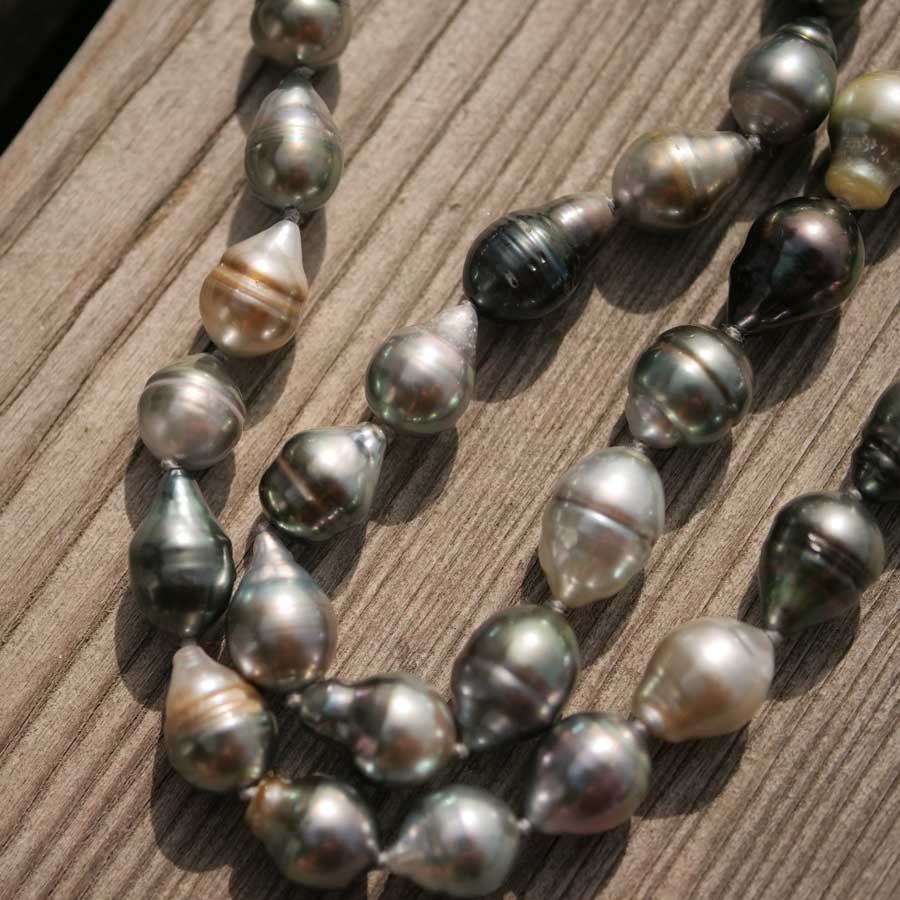 Larimar Tahiti Zuchtperl Collier 8-11  mm barocke schöne Qualität mit intensiven Lüster unbehandelt 46,50 cm lang
