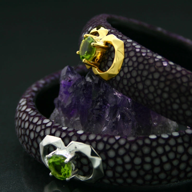 Peridot Rochenleder Armreif 925er Silber gelb