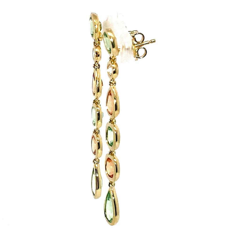 Seltene Mandarin Granat Tsavorith Brillant Chandelier Ohrhänger  750er Gelbgold 6.21 ct 0.24 ct Ausnahmefarbe Orange und Grün