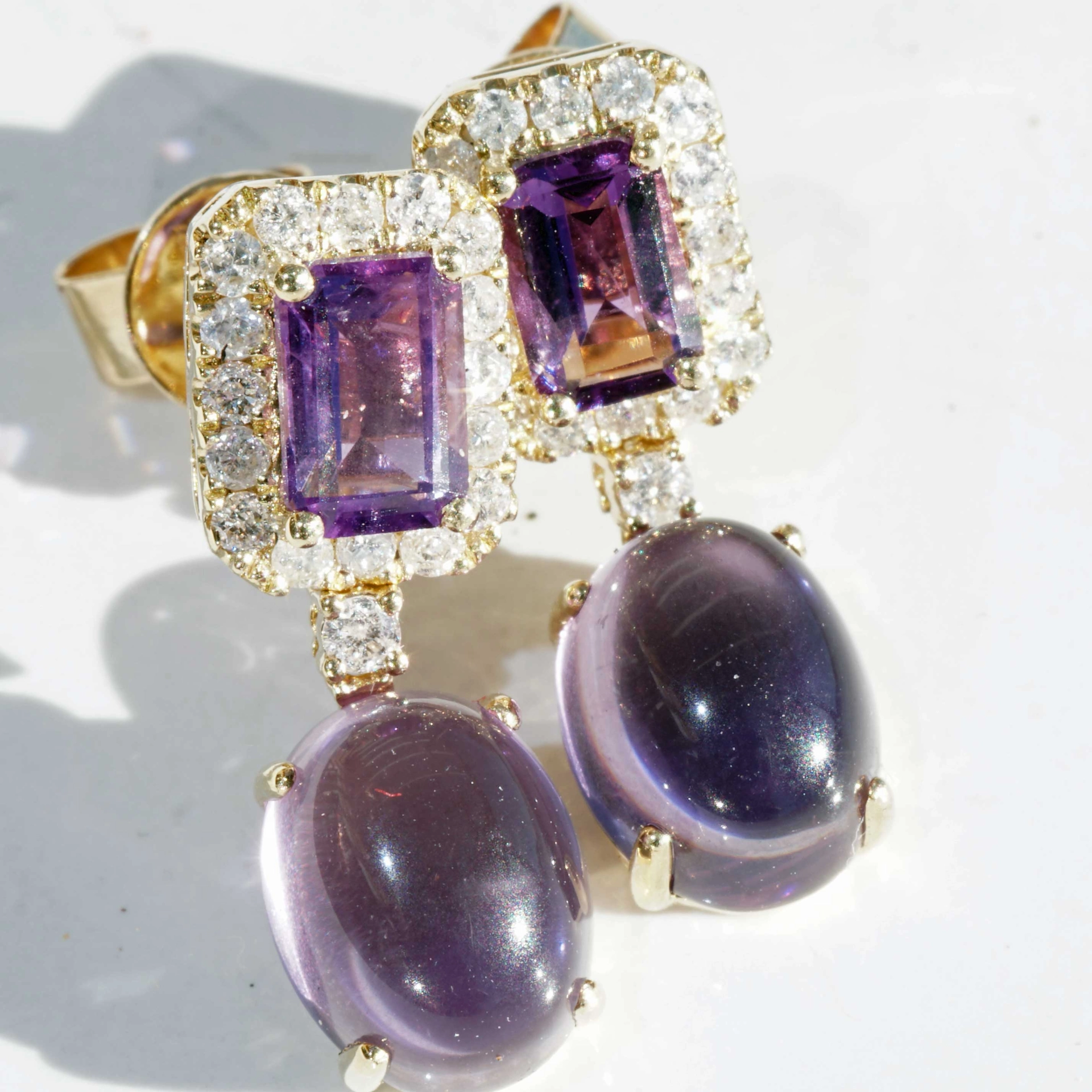 Amethyst Brillant Ohrhänger 750er Gelbgold 4.60 ct 0.40 ct...die Farbe Lila zum Verlieben