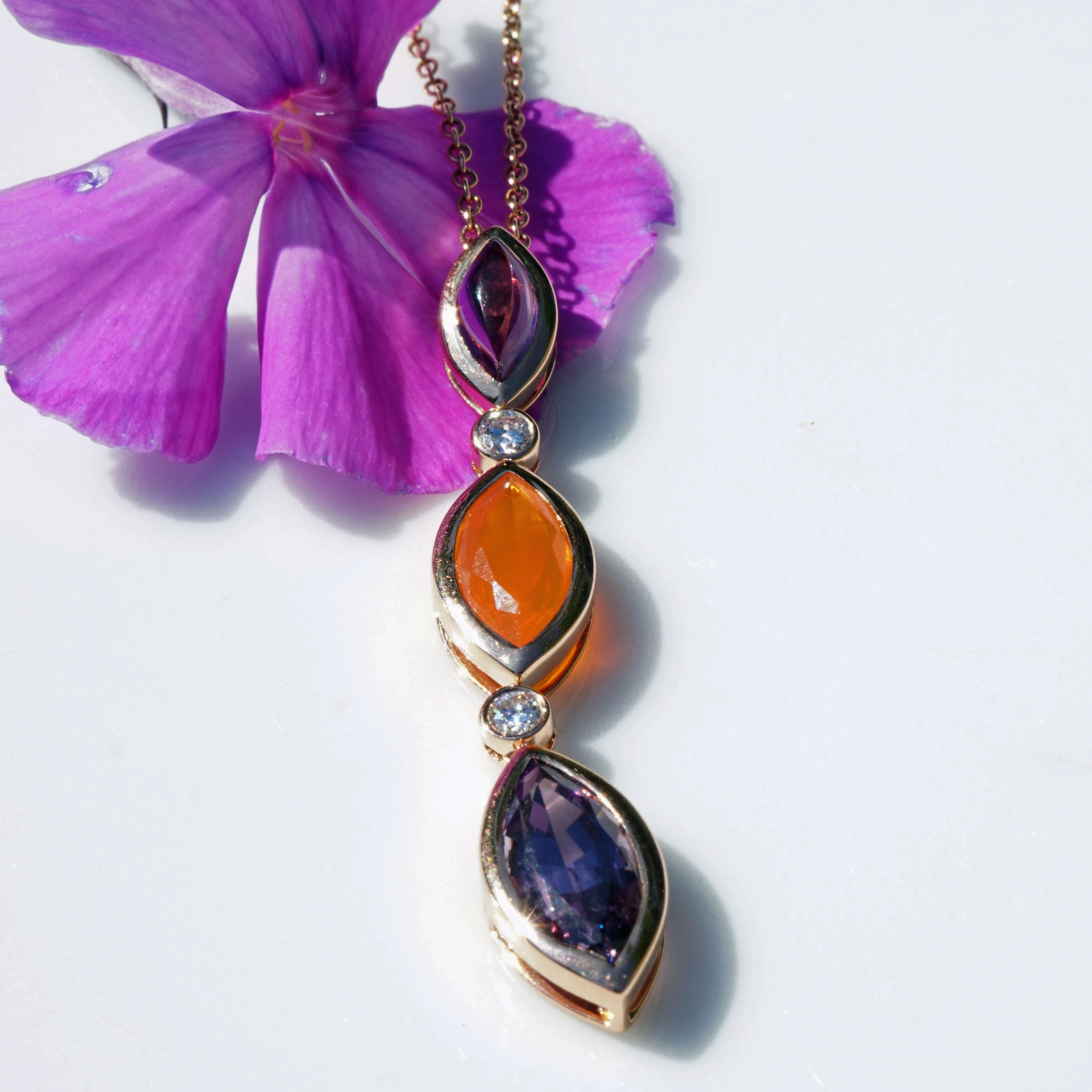 Spinell Feueropal Amethyst Anhänger 750er Roségold m. Brillanten...Halleluja