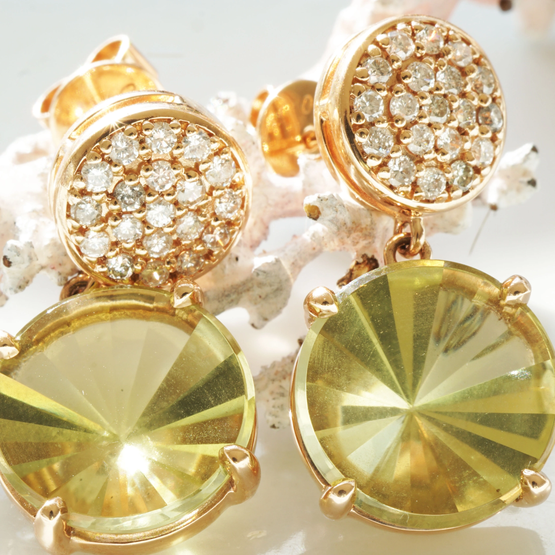 Lemoncitrin Brillant Ohrstecker 750er Rosegold Mastercut...grandioser Strahlenschliff