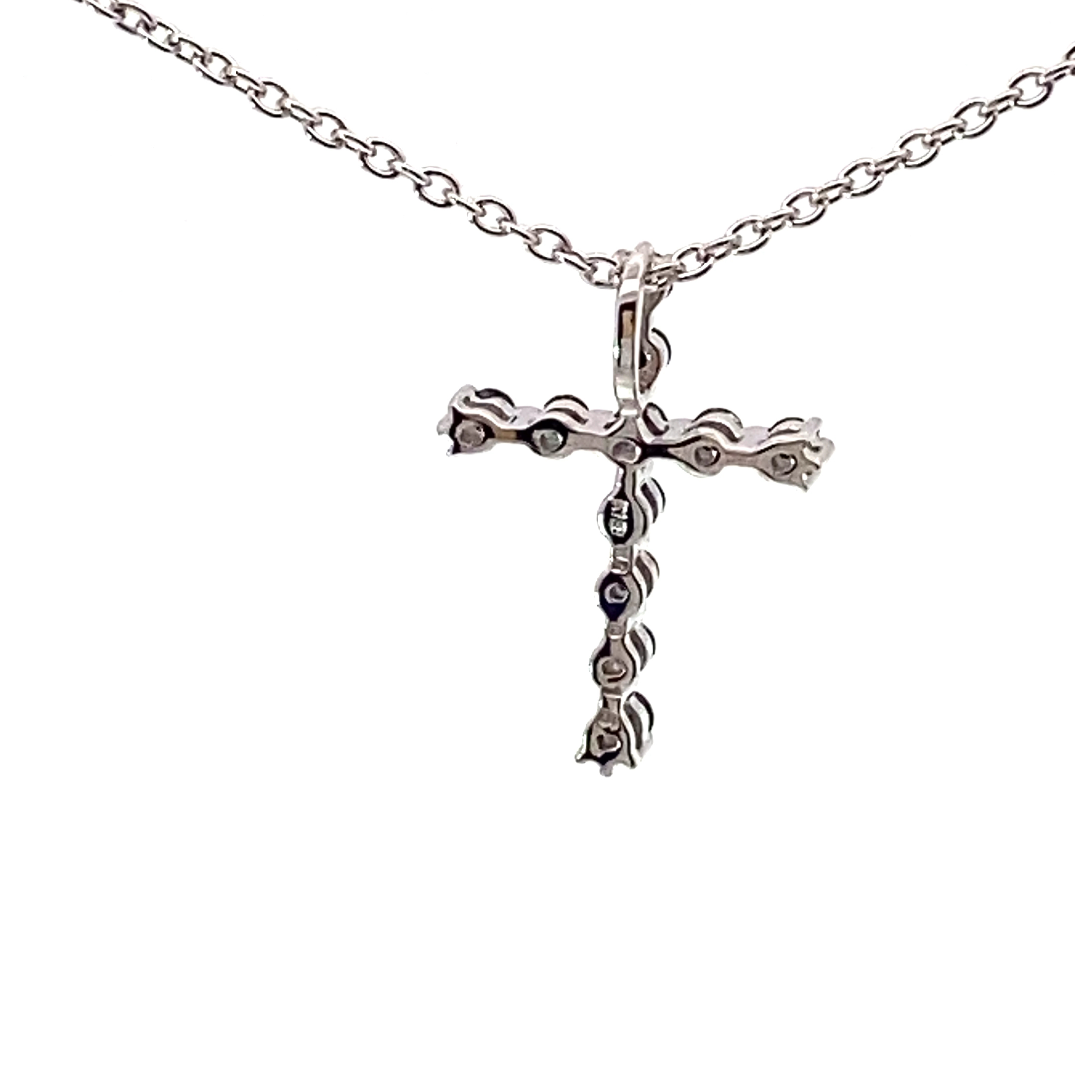 Petit Kreuz Anhänger 750er Weissgold schwarze Diamanten  0.15 ct mit Kette 