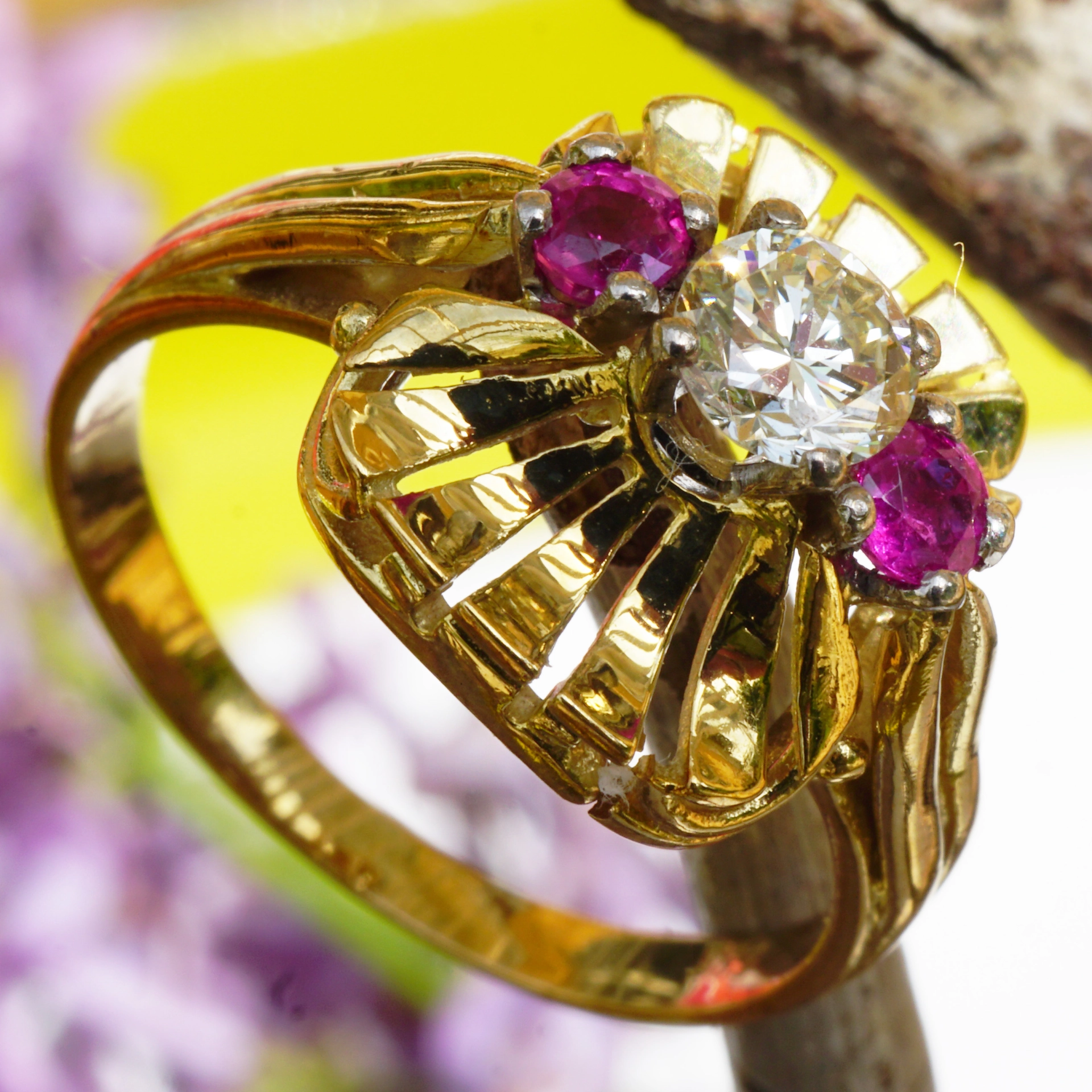 Rubin Brillant Ring 585er Gelbgold 0.40 ct weiss vvs top brillanz
