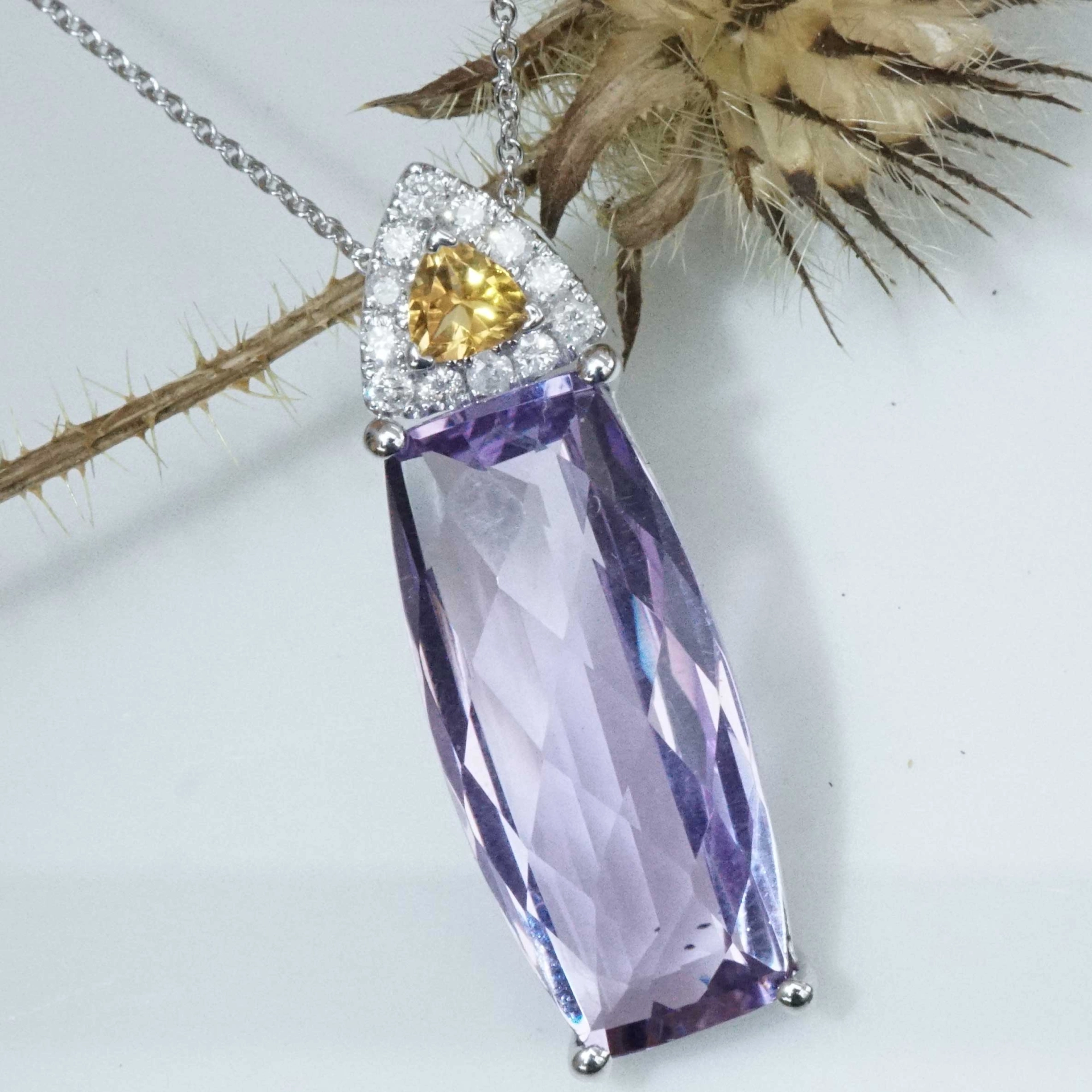 Amethyst Citrin Brillant Anhänger mit Kette 10 ct 0.10 ct 0.15 ct 750er Weissgold ....sanfte Anmut