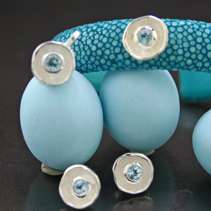 Topas-Rochenleder-Armreif, 925/-Silber