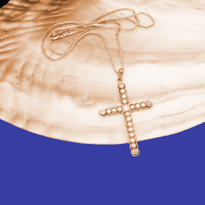Antikschmuck Kreuz Perl Brillant Anhänger mit Kette 585er Weissgold Gelbgold um 1900