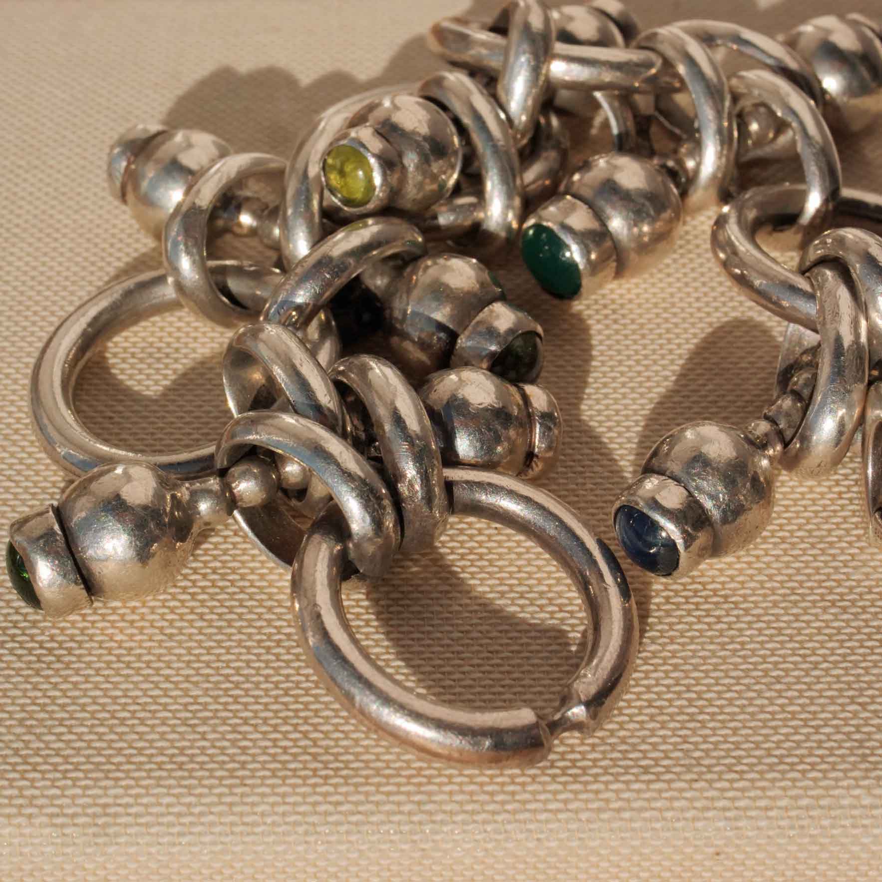 Retro Designer Edelstein Armband 925er Silber 145 Gramm handgearbeitet 