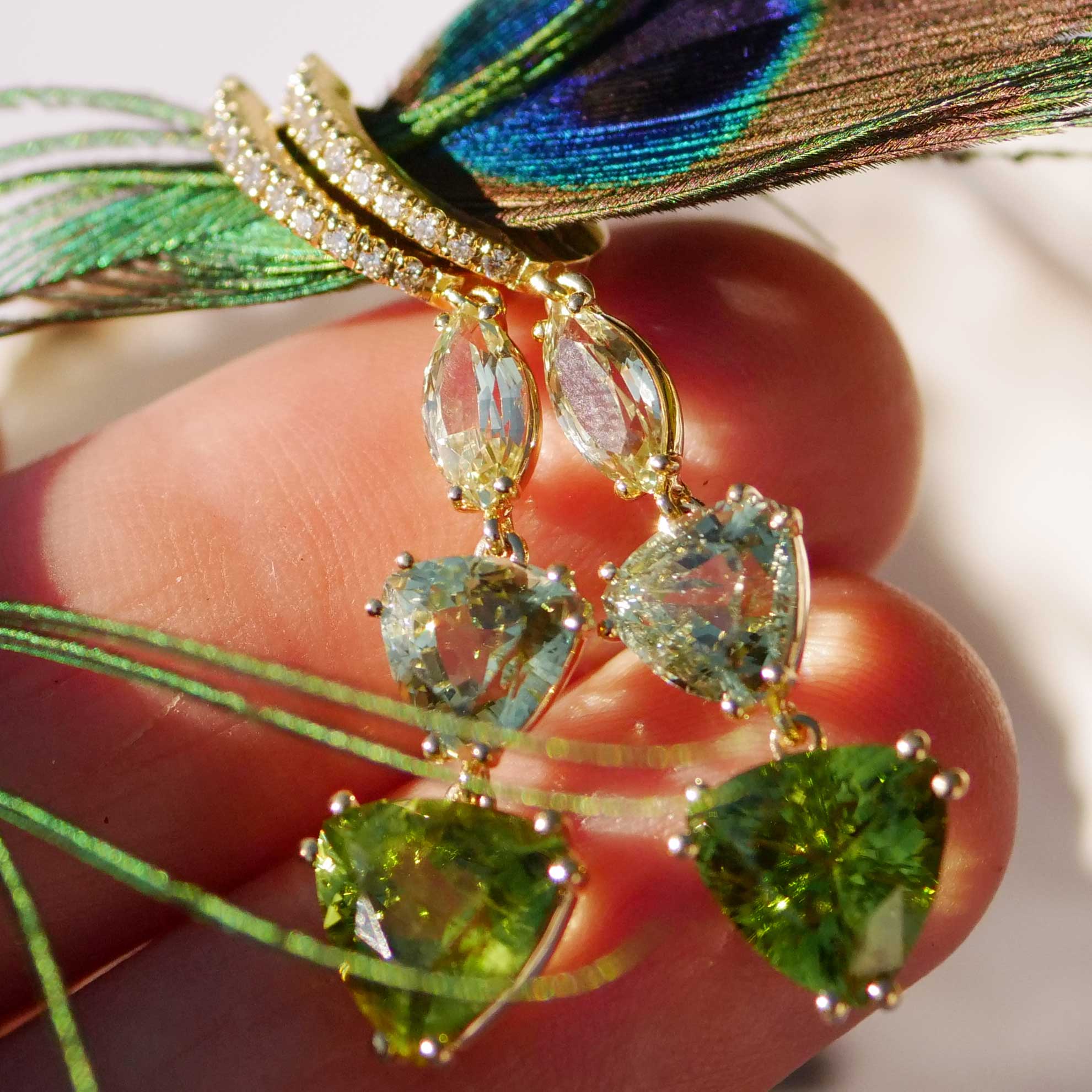 Chrysoberyll Turmalin Peridot Brillant Ohrhänger 750er Gelbgold 10 ct AAA+...unglaubliches fragiles Farbenspiel