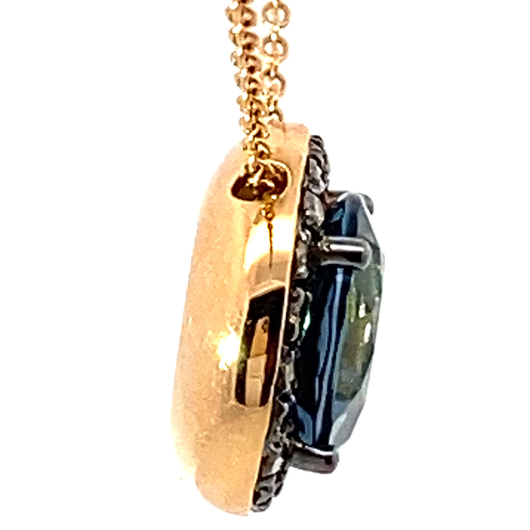 Blautopas Brillant Anhänger mit Kette 750er Rosegold schwarz rhodiniert 3.16 ct 0.21 ct STAHLGRAU BLAU COOL 