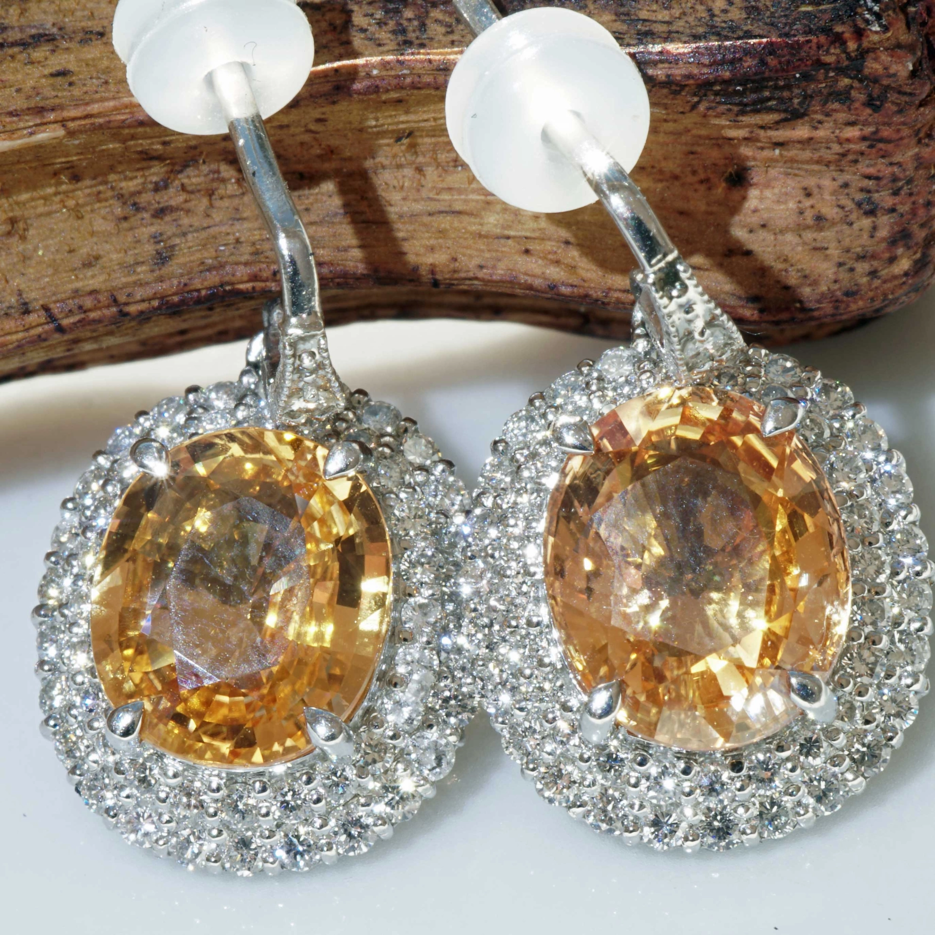 Saphir Brillant Ohrhänger in 900 Platin 7.14 ct 1.14 ct ORANGE-Pink mit Zertifikat HAMMER!