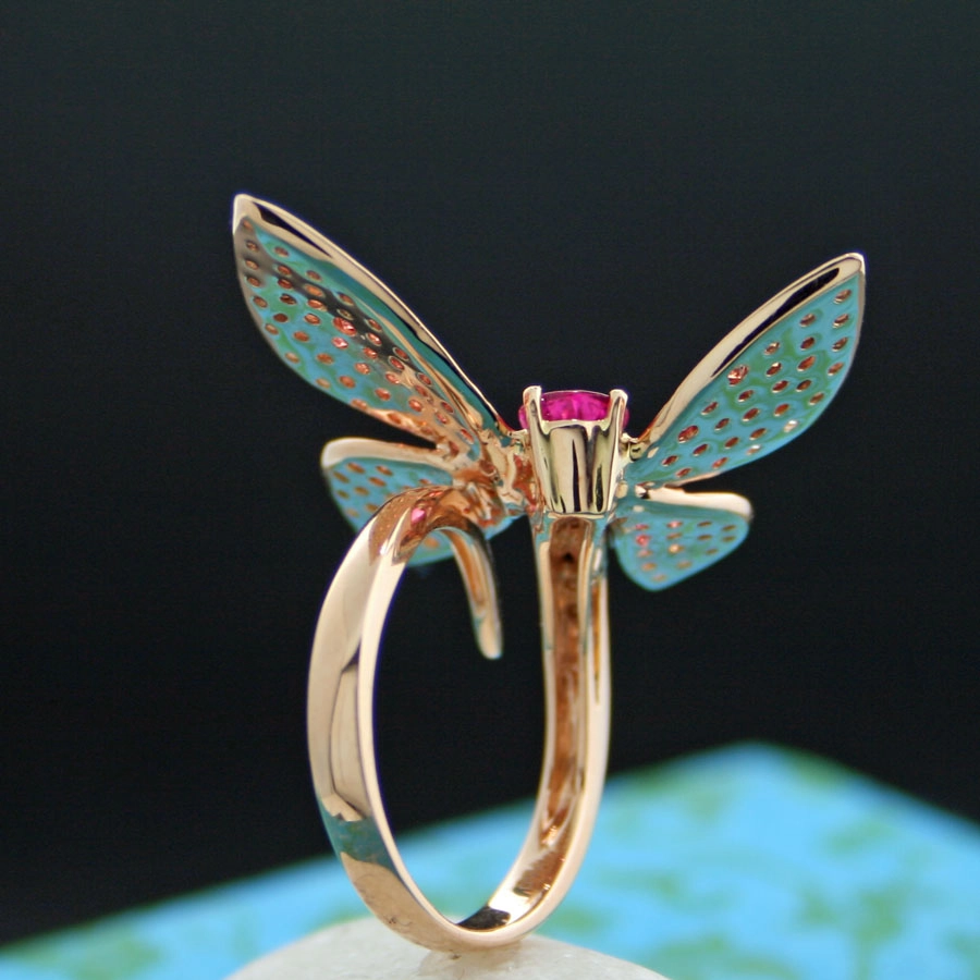 Edle Tierkunst! Schmetterling Turmalin/Saphir/Brillant Ring 750er Gold