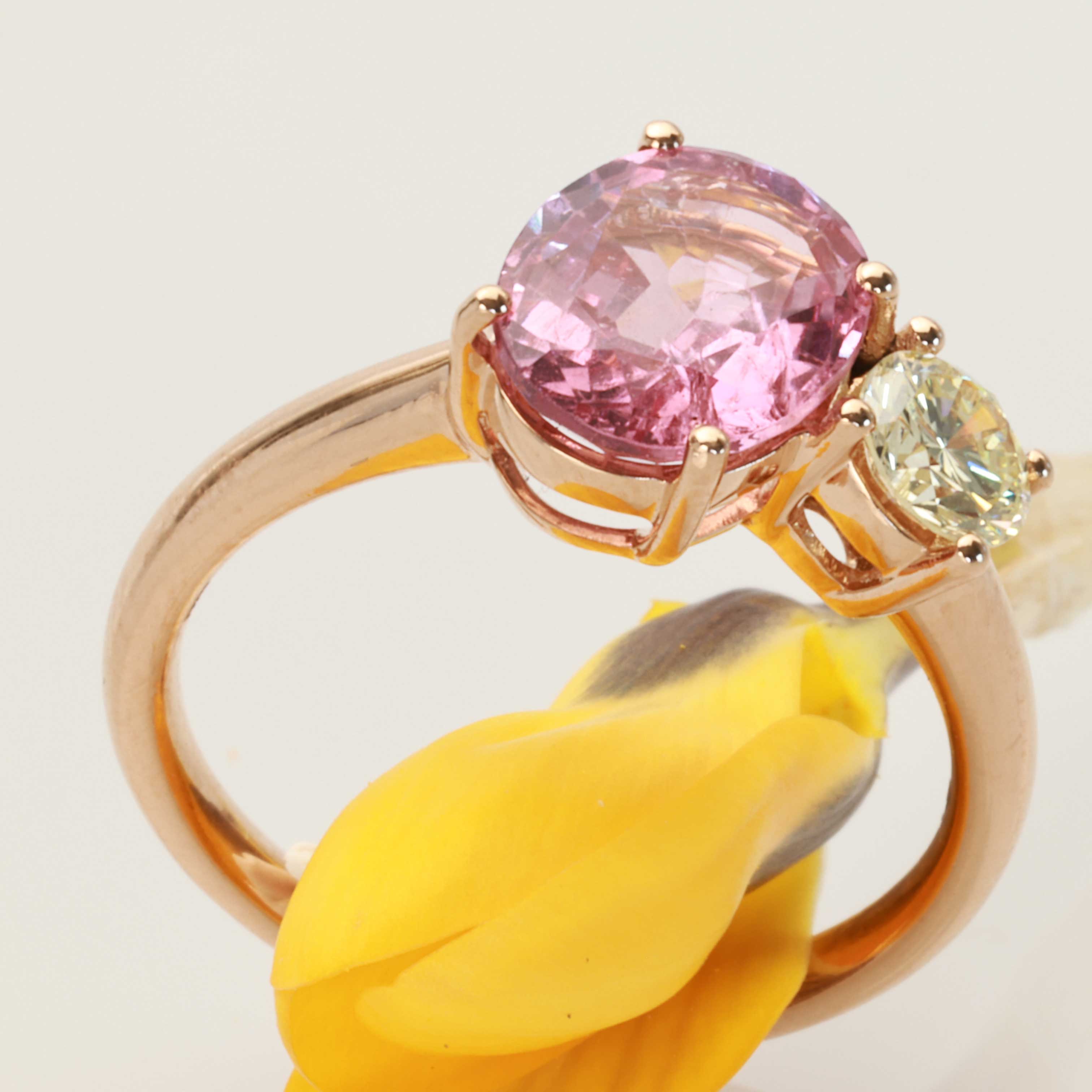 Rosa Spinell Brillant Toi et Moi Ring 750er Rosegold 2.30 0.41 ct zum Kombinieren als Steckring  ideal oder einzeln