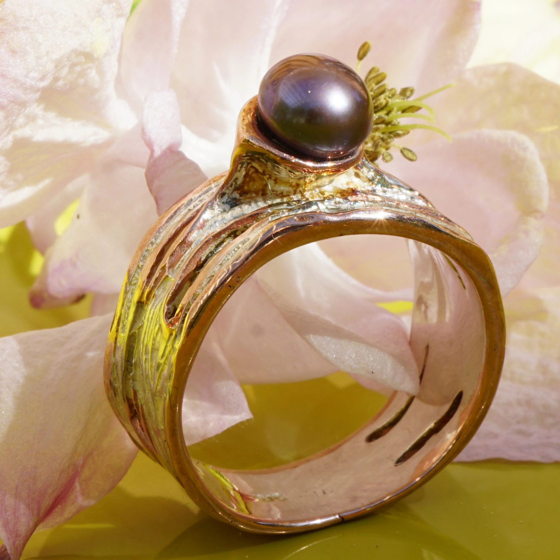 Perl Ring 925er Sterlingsilber ....rough sea.....Handarbeit teilvergoldet oder blank