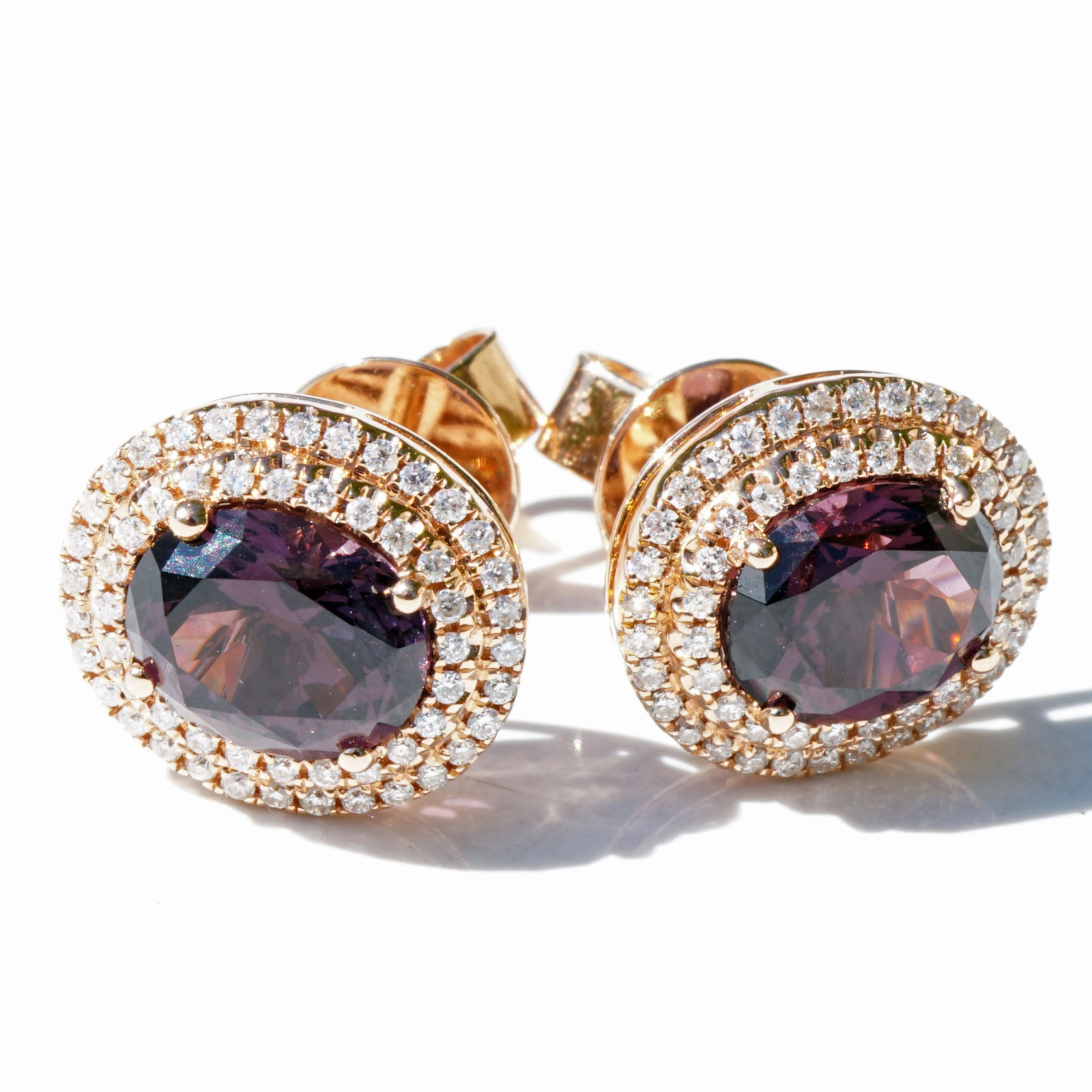 Spinell Brillant Ohrstecker 2.51 ct 0.28 ct violett Myanmar unbehandelt TOPQUALITÄT 750er Rosegold