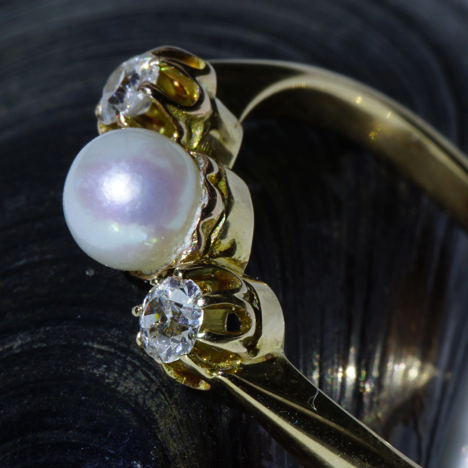 Altschliff Brillant Perl Ring 585er Gelbgold 0.20 ct um 1910
