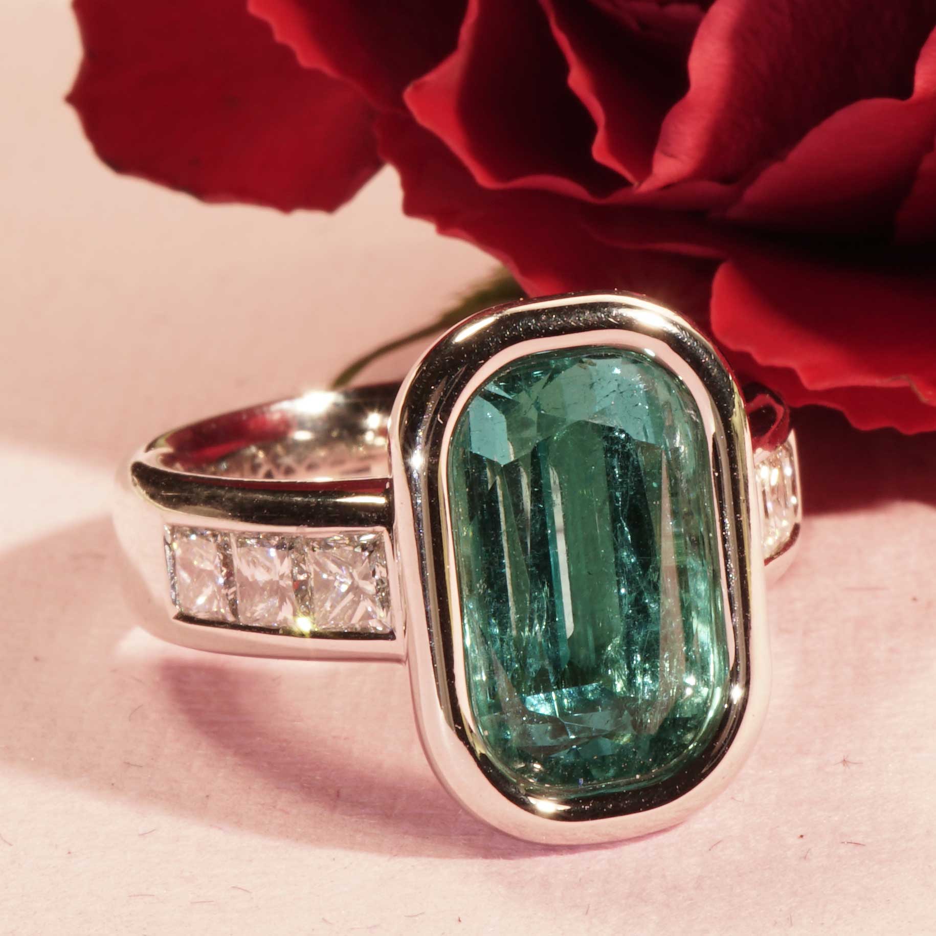 Turmalin Diamant Ring 750er Weissgold Neon Blau Blue Afghanistan 8.05 ct Investment Edelstein selten