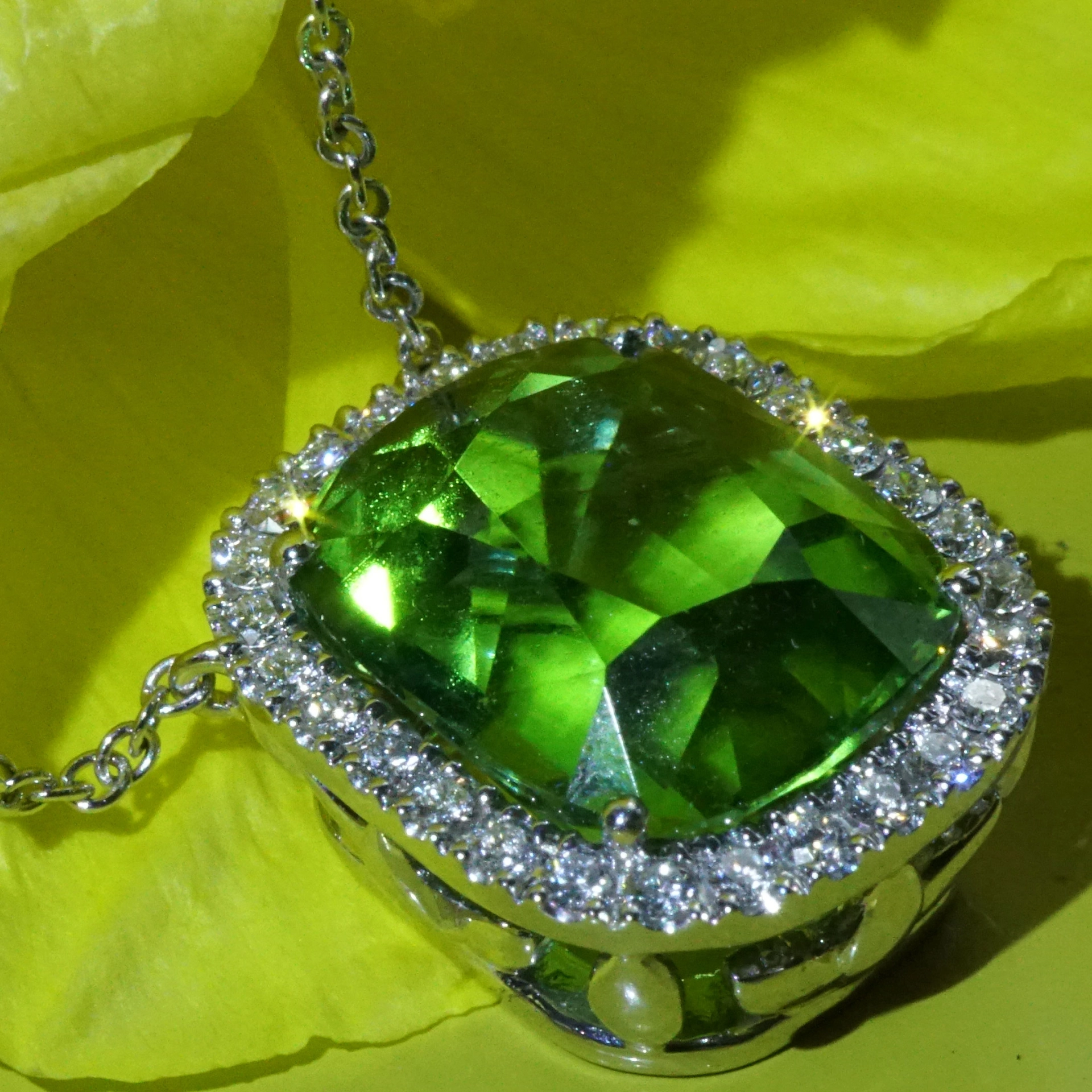 Turmalin Brillant Collier 750er Weissgold Investment lagun-grün Afghanistan 8.35 ct AAA+ Lupenrein