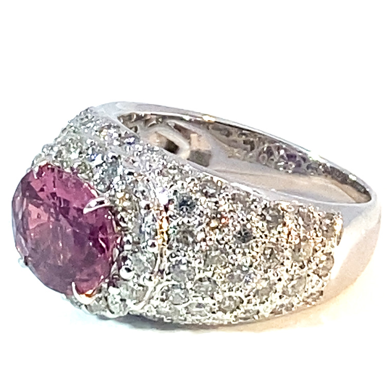 Ring Saphir Brillant 2.50 ct 1.76 ct so gross und so lebhaft pink ... TW VS  750er Weissgold 