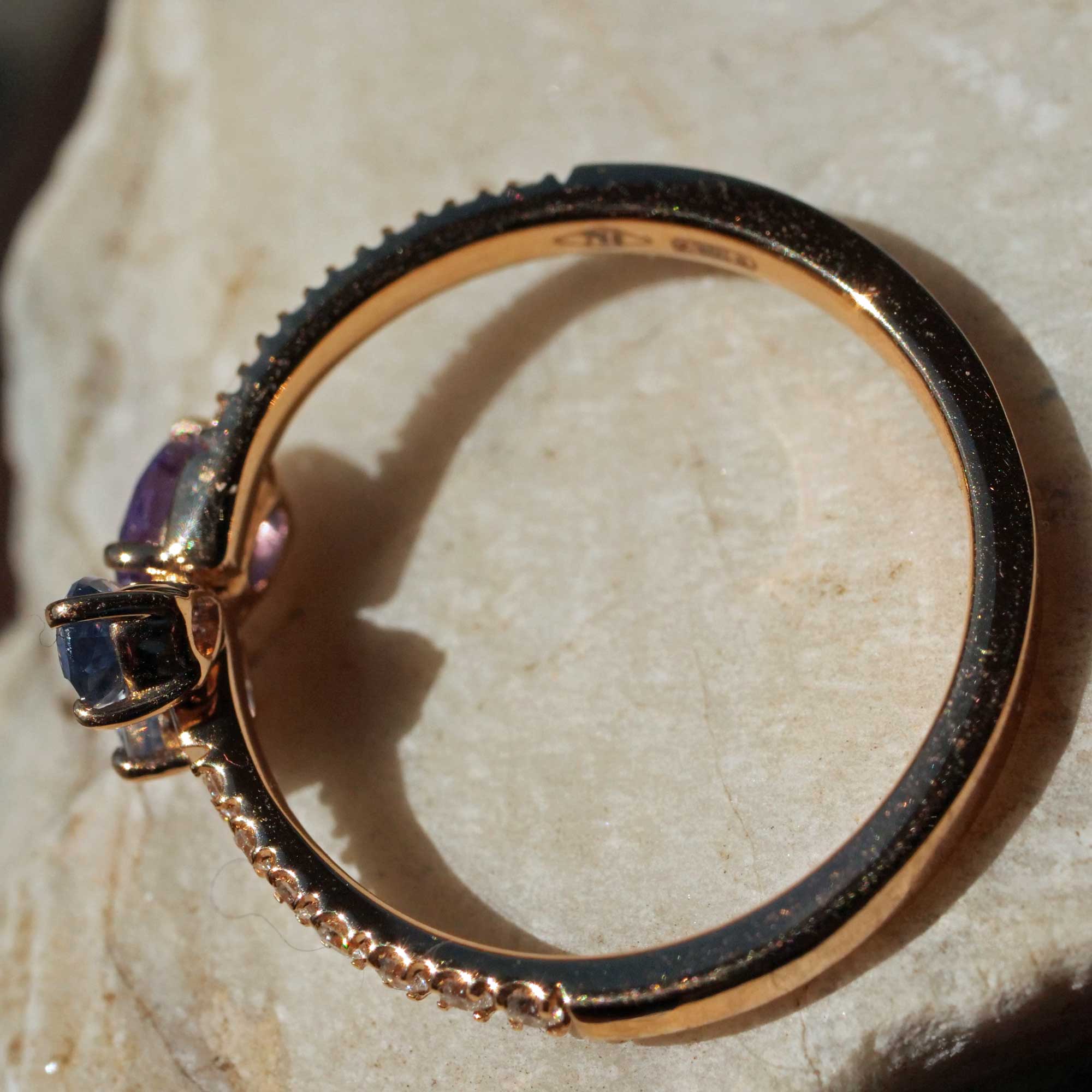 Cooler Farbstein Schmuck I Saphir Brillant Ring in 750er Rosegold 0.95 ct 0.17 ct TW VS made in Italy