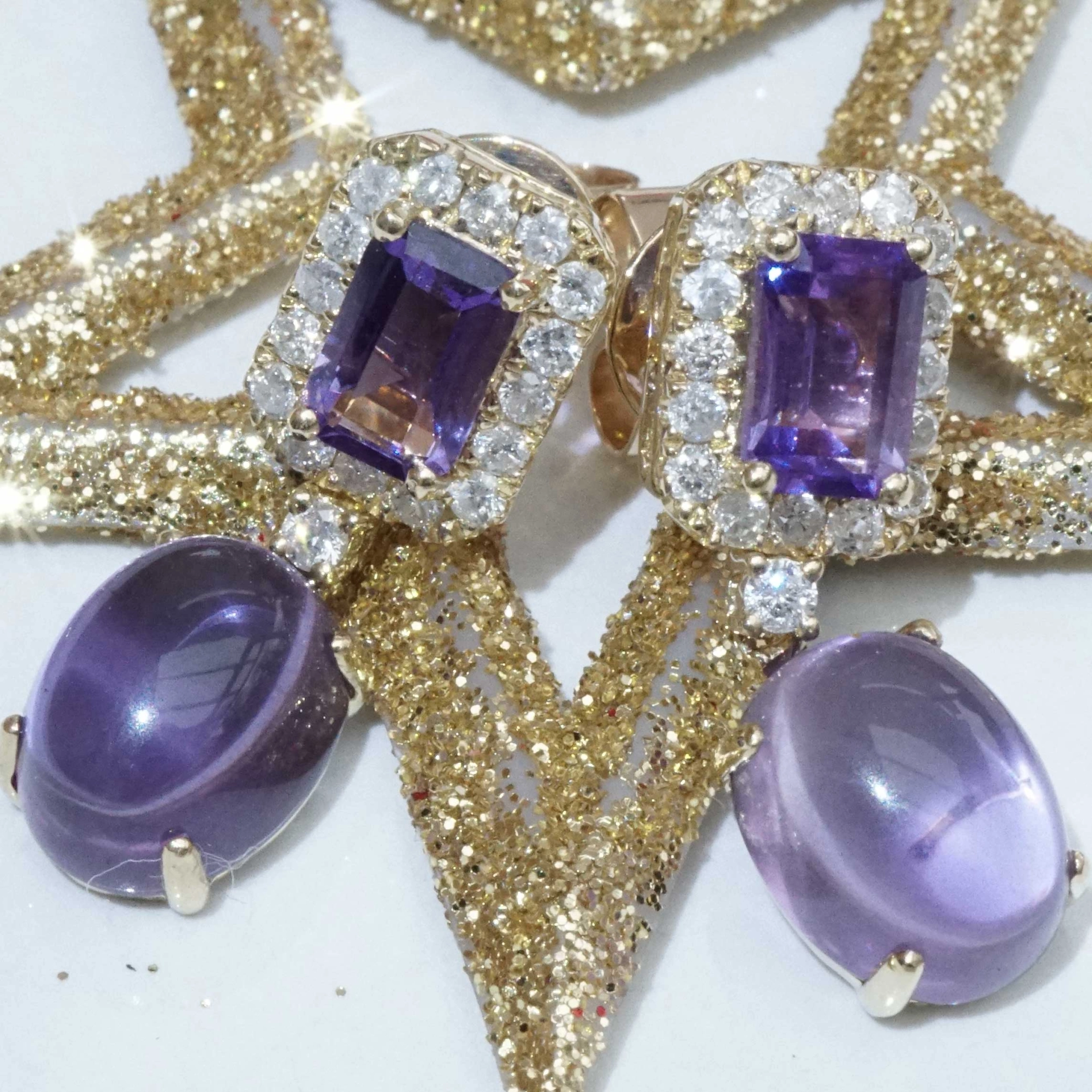 Amethyst Brillant Ohrhänger 750er Gelbgold 4.60 ct 0.40 ct...die Farbe Lila zum Verlieben