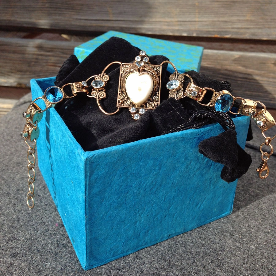 Armband und Anhänger, Beschützer und Wächter, Bein, Topas,Citrin,Peridot, Silber/rosevergoldet