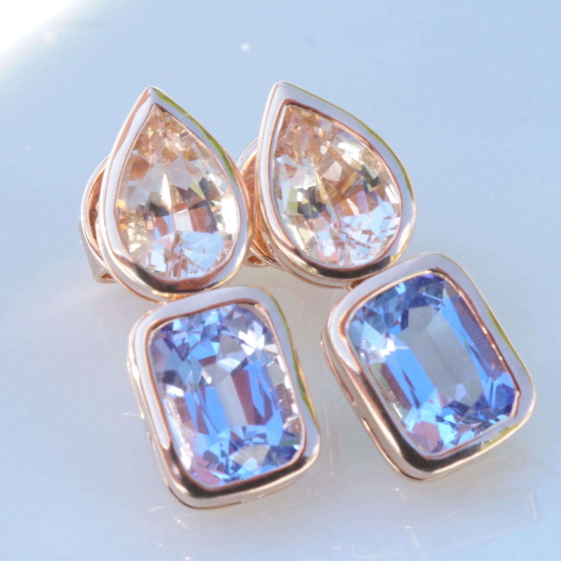 Morganit Tansanit Ohrstecker 750er Rosegold 2 ct 1.32 ct AAA+ hinreissende Farbenkombi..verwöhnen