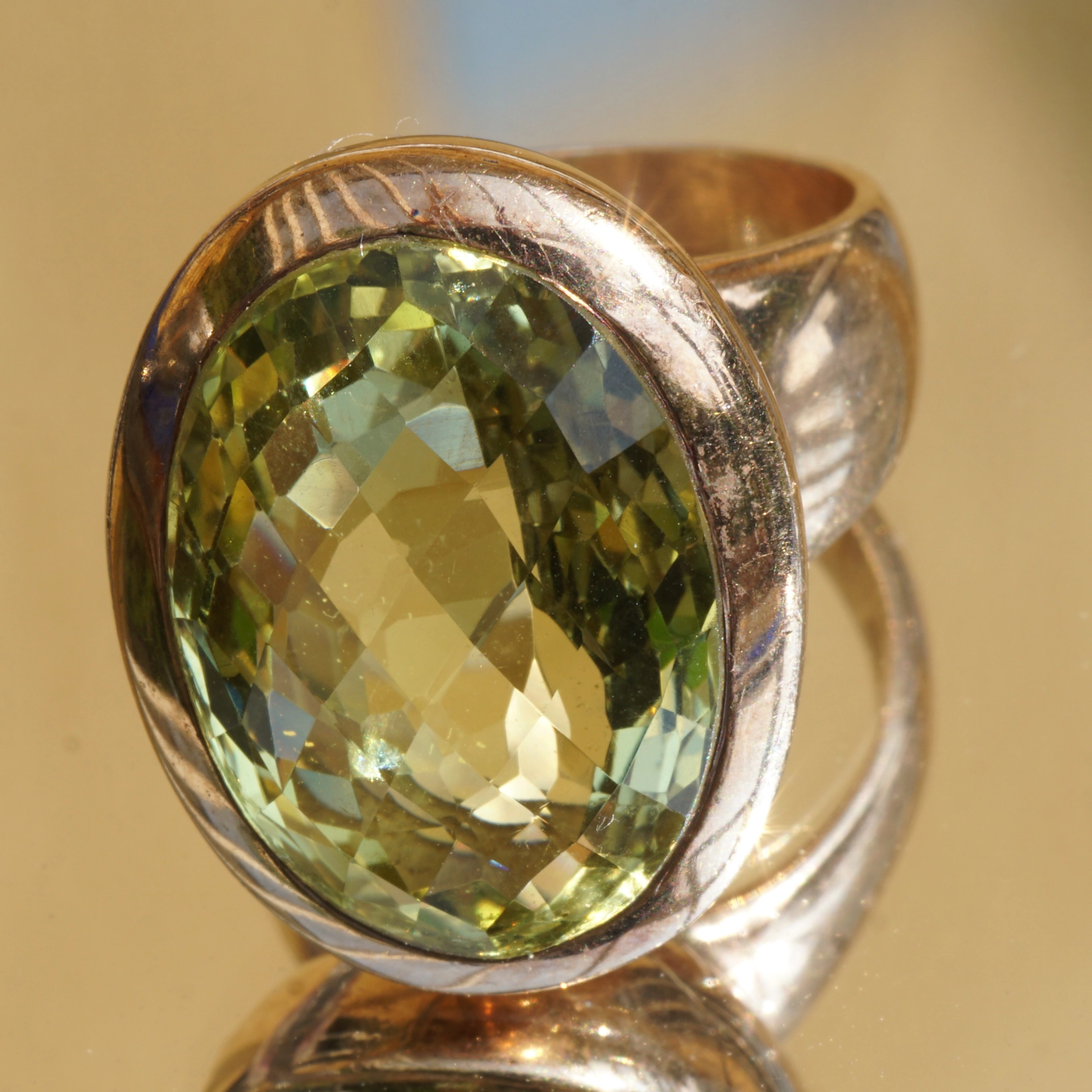 Lemoncitrin Ring Silber rosevergoldet 24 x 18 mm Handarbeit XXL 18 ct tolle intensive Farbqualität