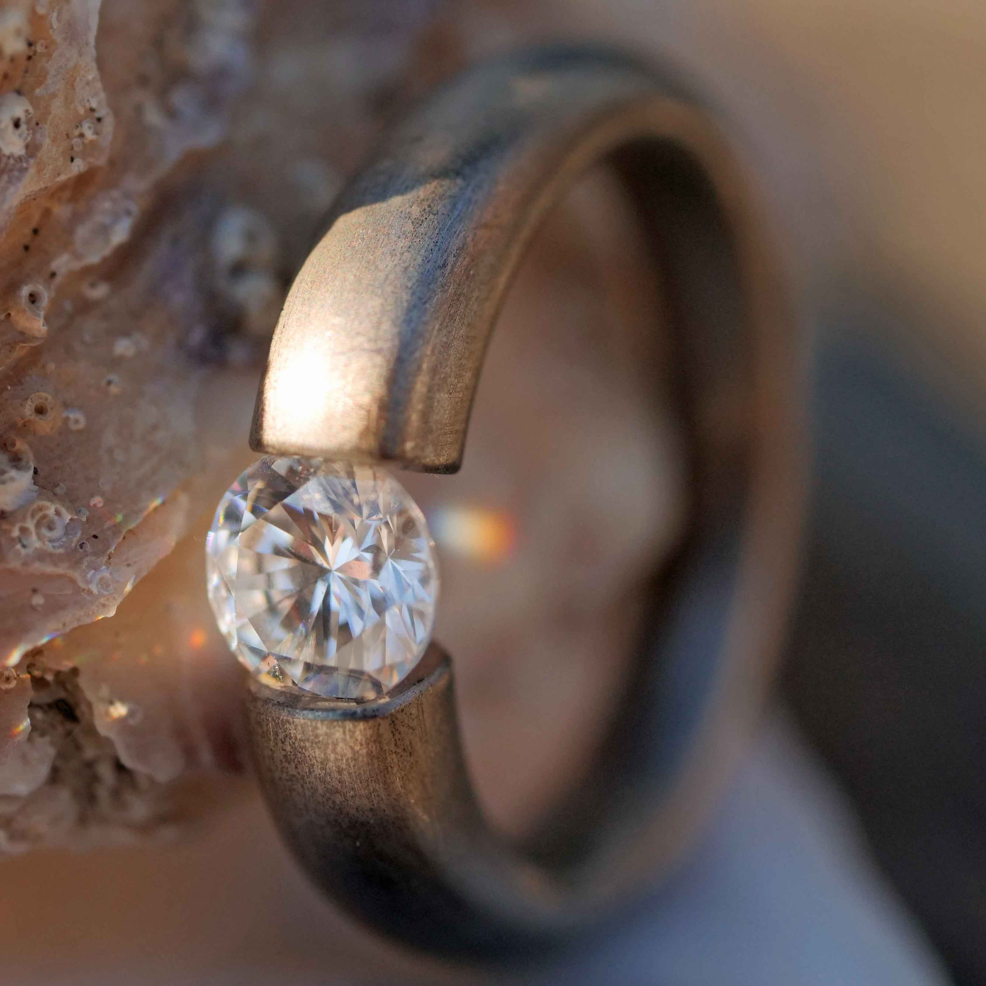 Niessing Halbkaräter Zirkonia Spannring 925er Silber grau mattiert neuwertig punziert