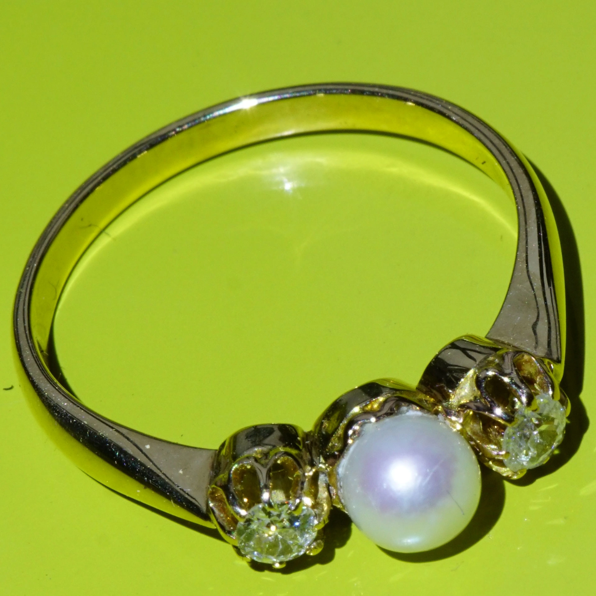 Altschliff Brillant Perl Ring 585er Gelbgold 0.20 ct um 1910