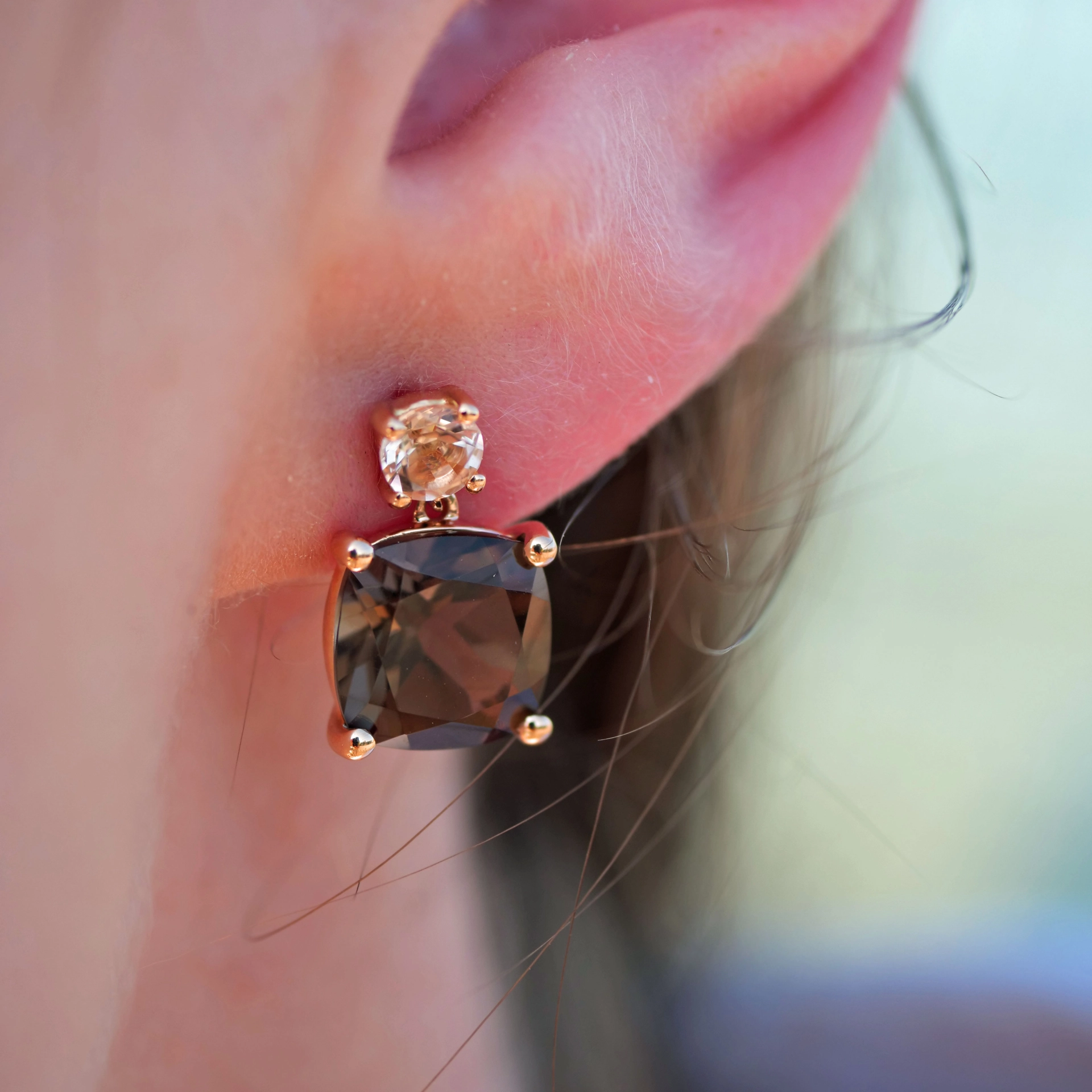 Ohrhänger Rauchquarz Morganit 750er Rosegold...so edel und verzaubern den Tag