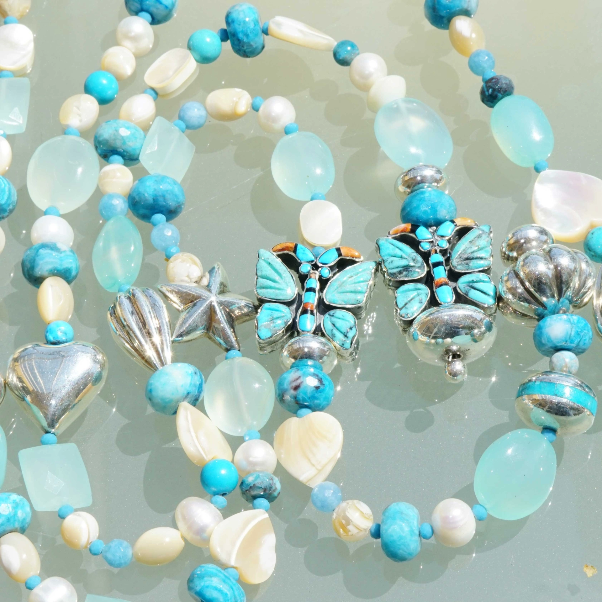 Chilango Kette Out of Nature Legends 925er Silber 185 cm  Papillon Turquoise Butterfly Sonderlänge