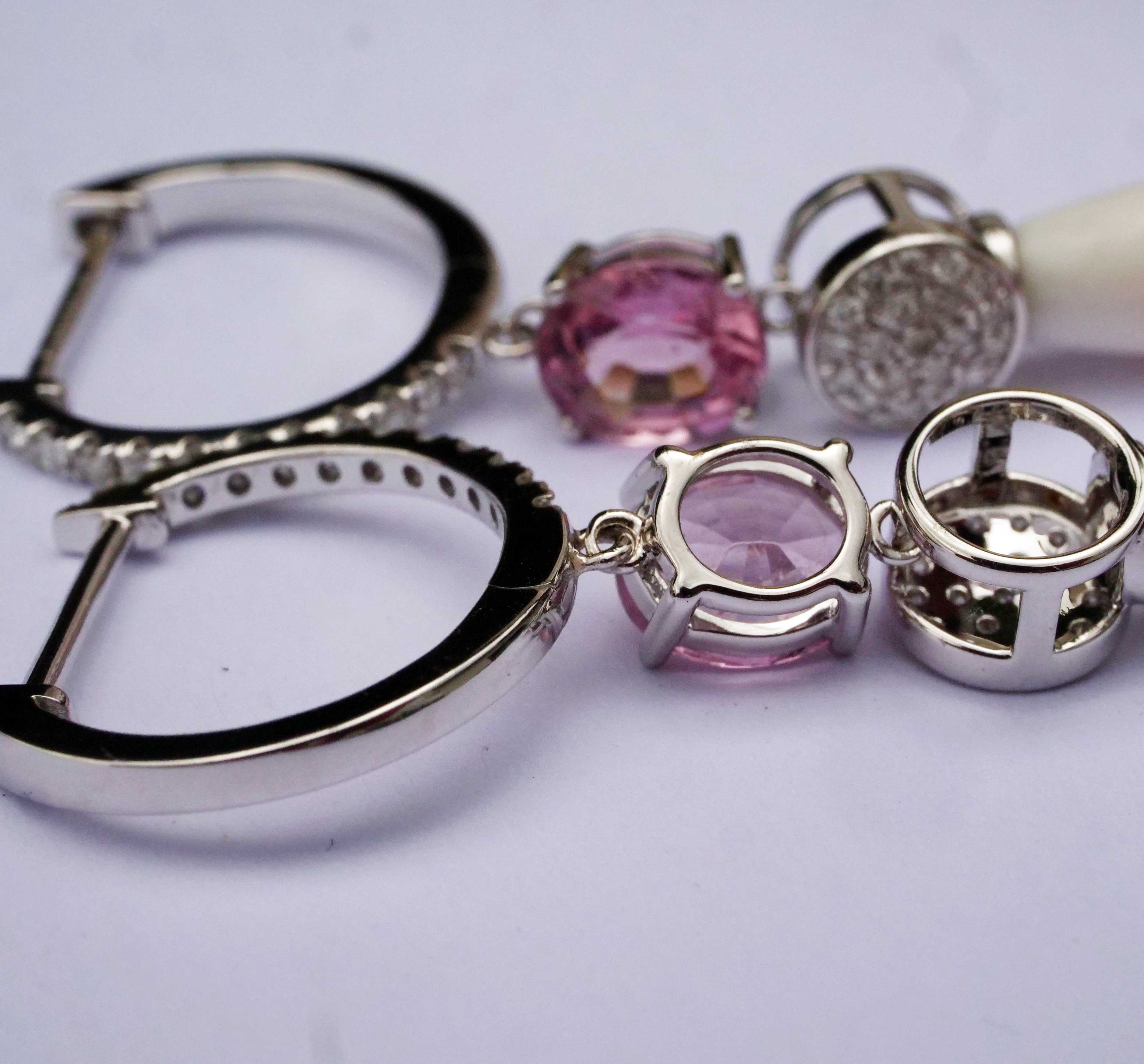 Spinell Brillant Perlmut Ohrhänger 750er Weissgold 0.47 ct TW VS Mine Tadschikistan 2.15 ct tolles Pink