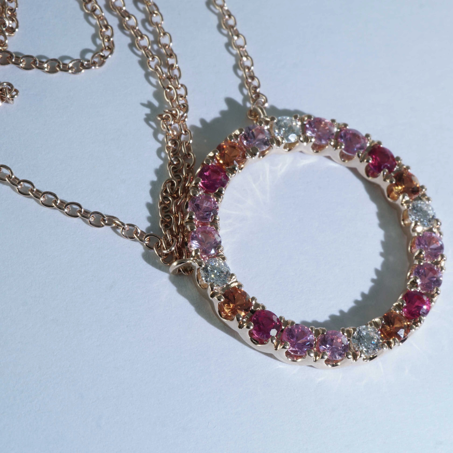 Saphir Brillant Collier 750er Rosegold...paradiesische Dreierlei Pastellfarben...0.26 ct 1.21 ct