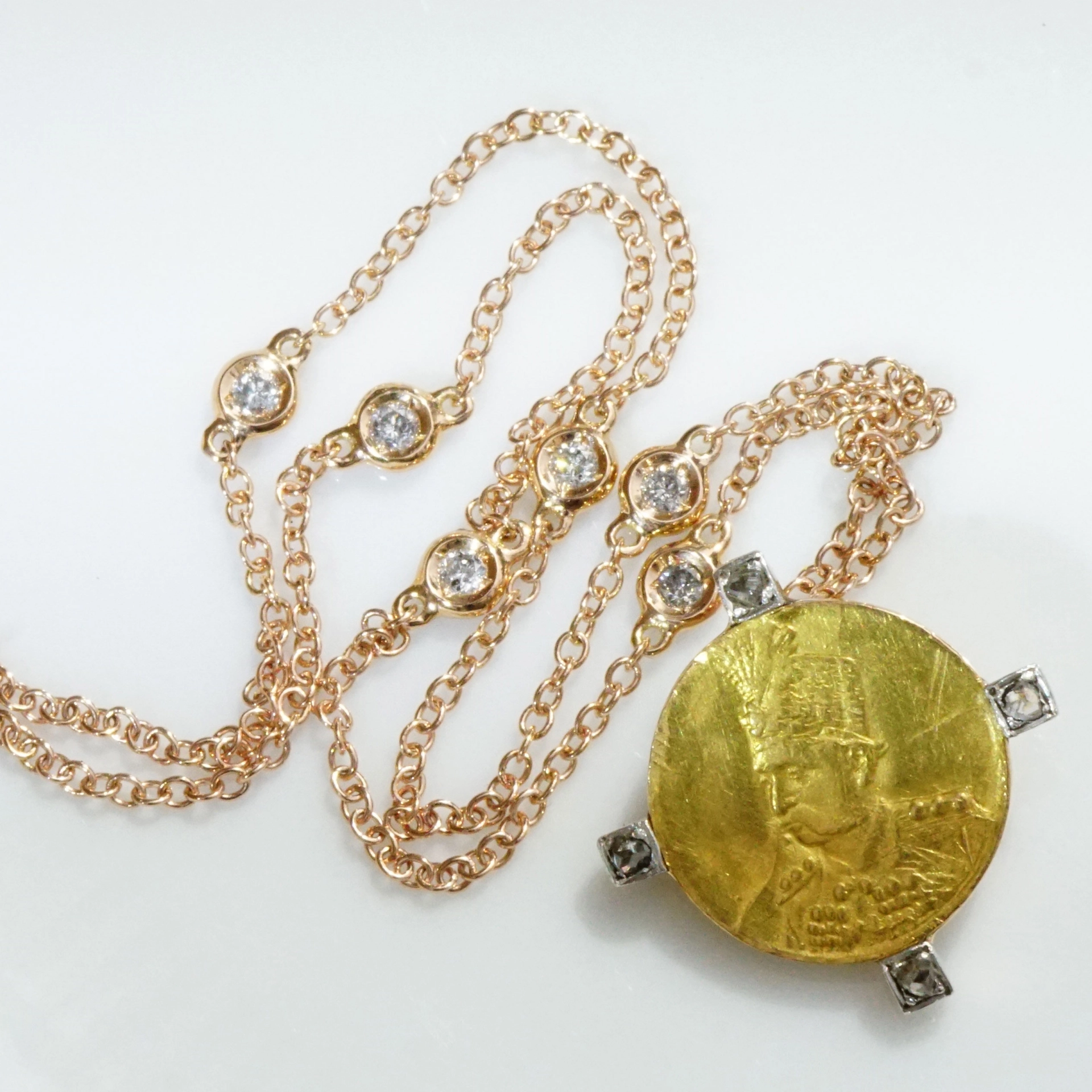 Münz Diamant Anhänger 916er 750er Rosegold wohl Persien Mozaffar Shah 1853-1907