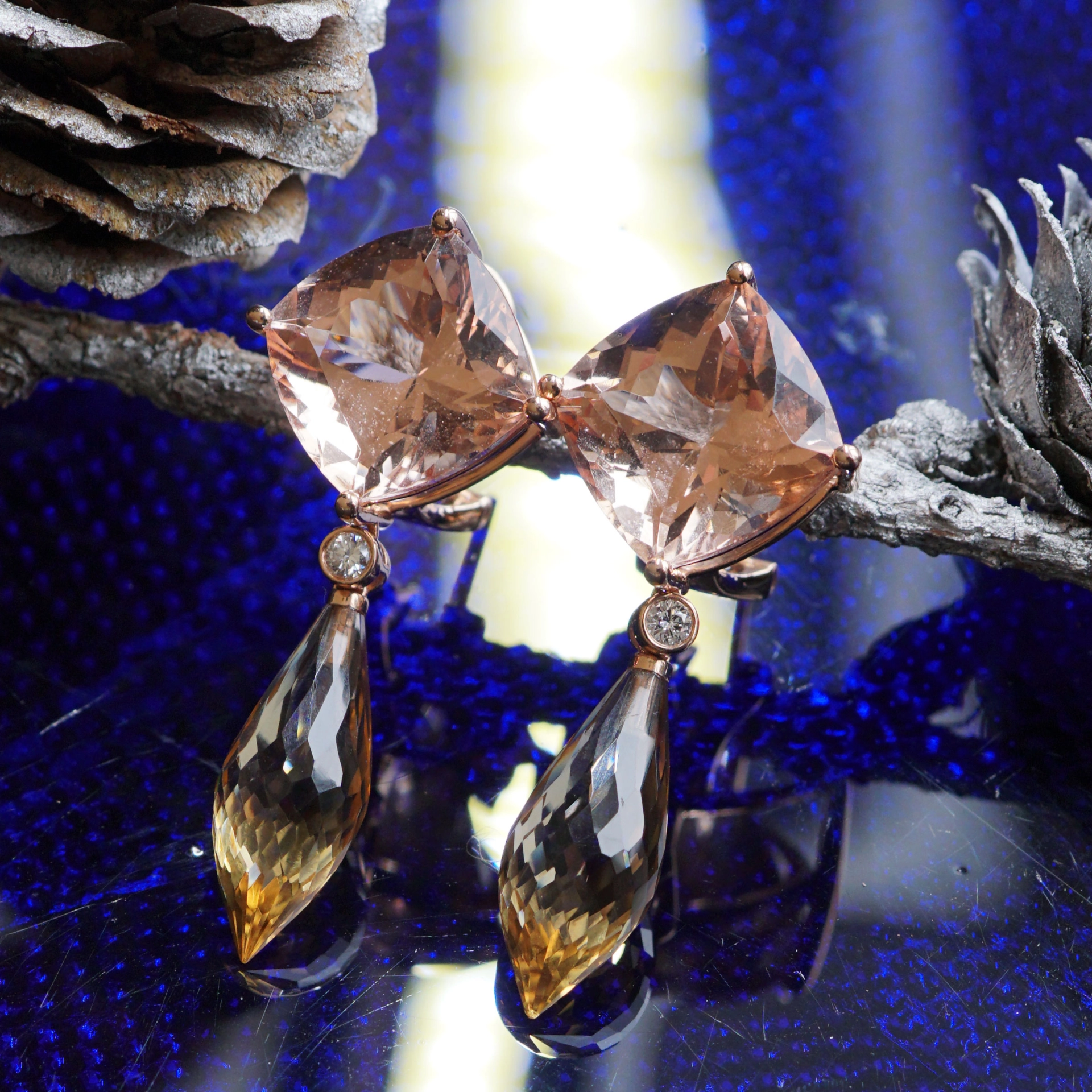 Morganit Citrin Brillant Ohrhaenger in 750er Rosegold 18.80 ct