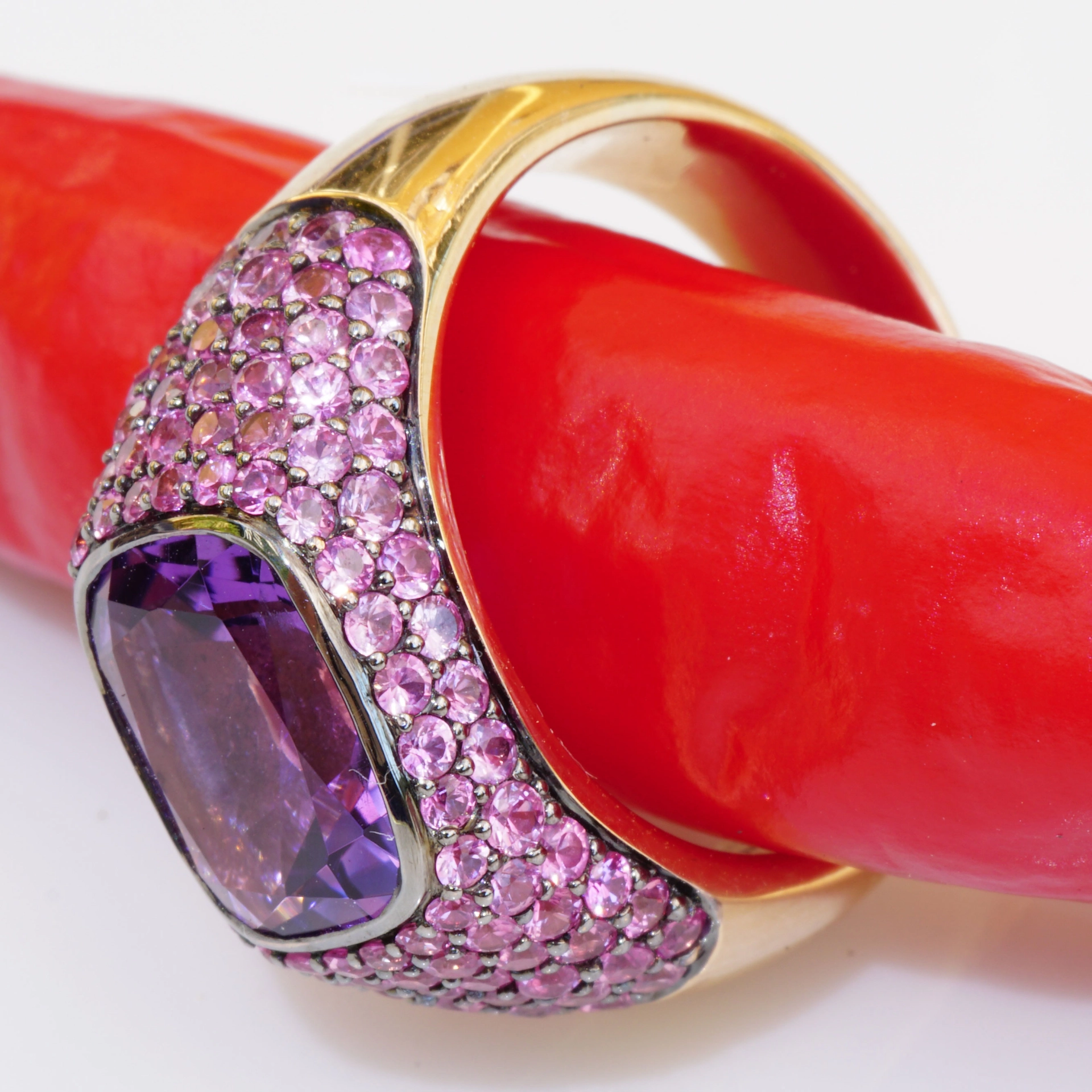 Saphir Amethyst Ring 750er Rosegold...hochwertiger Edelsteinschmuck in aufregenden Farben