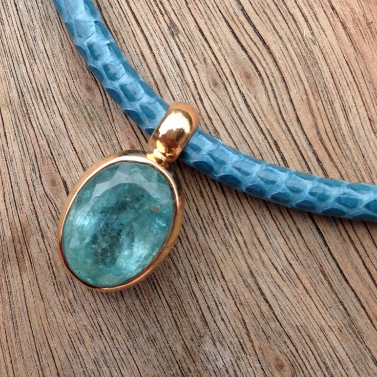 Aquamarin-Anhänger, Silber/rosevergoldet, Handarbeit