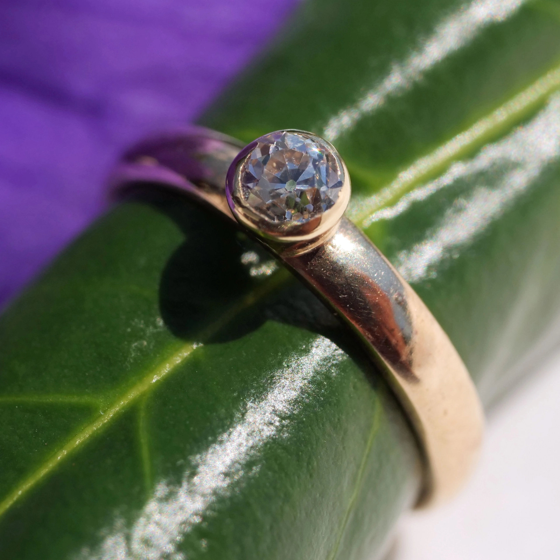 Altschliff Brillant Ring 585er Gelbgold 0.20 ct W VS-SI modern gefasst