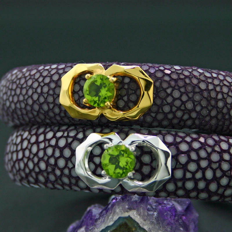 Peridot Rochenleder Armreif 925er Silber gelb