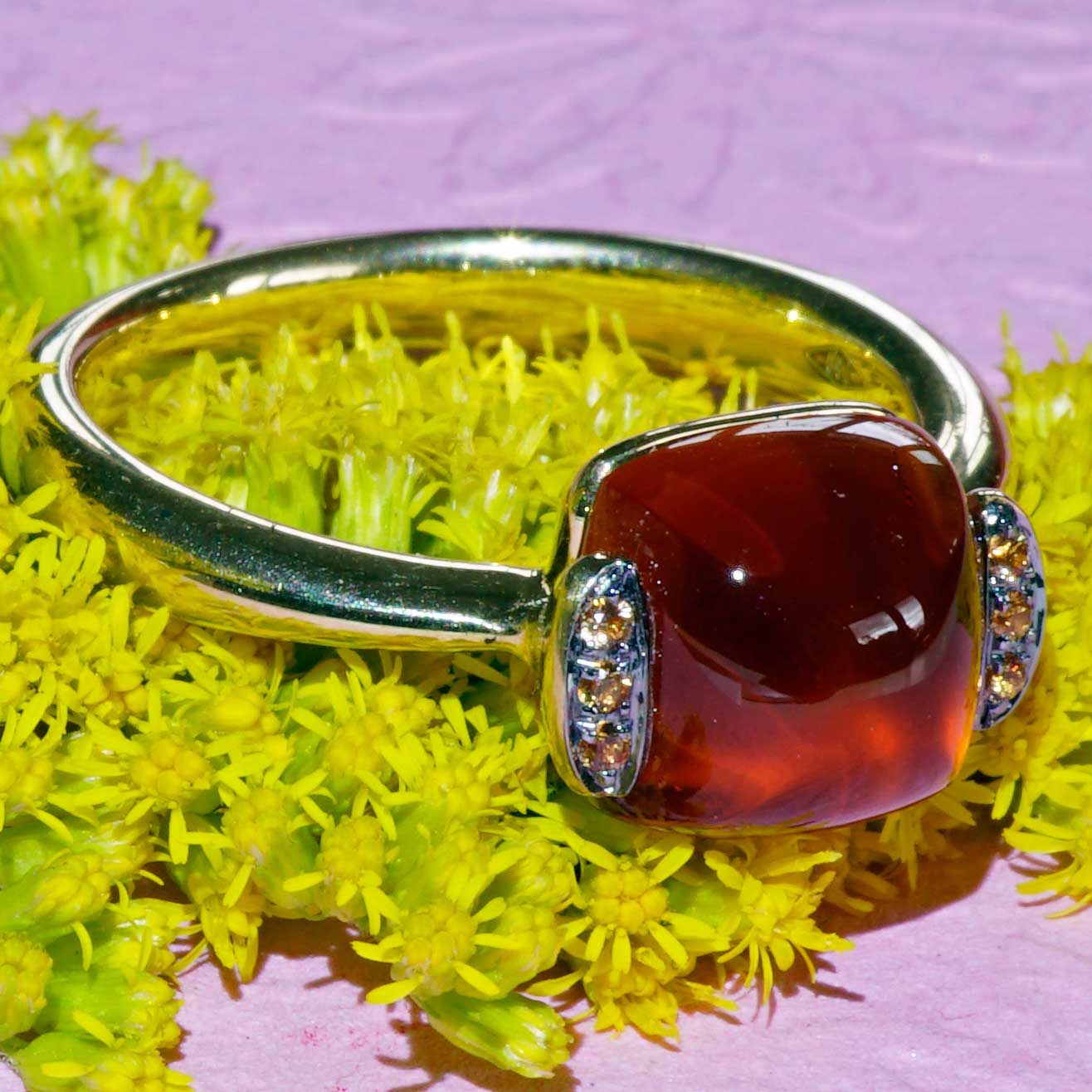Citrin Saphir Ring 750er Gelbgold sweety Kombinationsring einfach lässig Kissenform