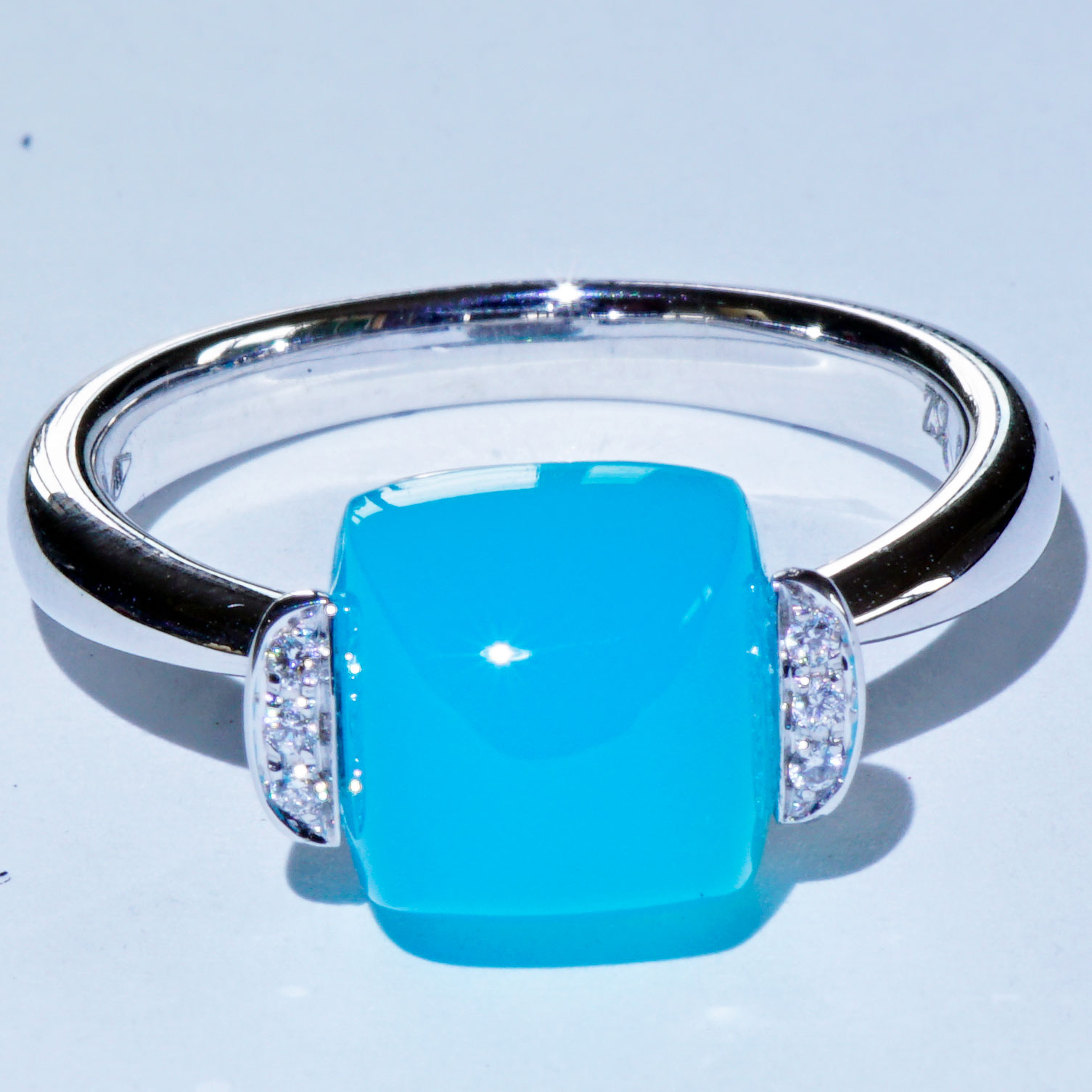 Paraibafarbener Achat Brillant Ring 750er Weissgold sweety Kombinationsring einfach lässig