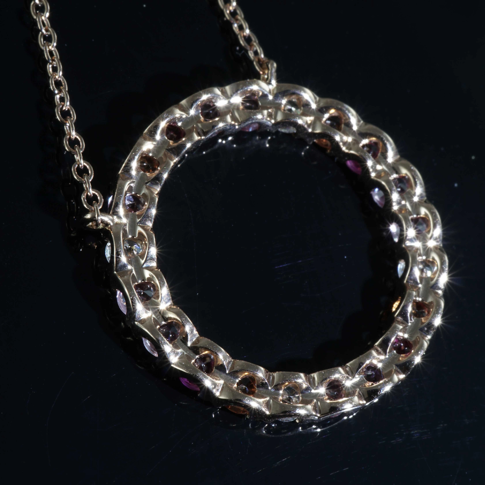 Saphir Brillant Collier 750er Rosegold...paradiesische Dreierlei Pastellfarben...0.26 ct 1.21 ct