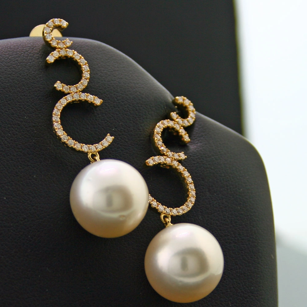 Brillant-Südsee-Ohrstecker, 750/-GG.