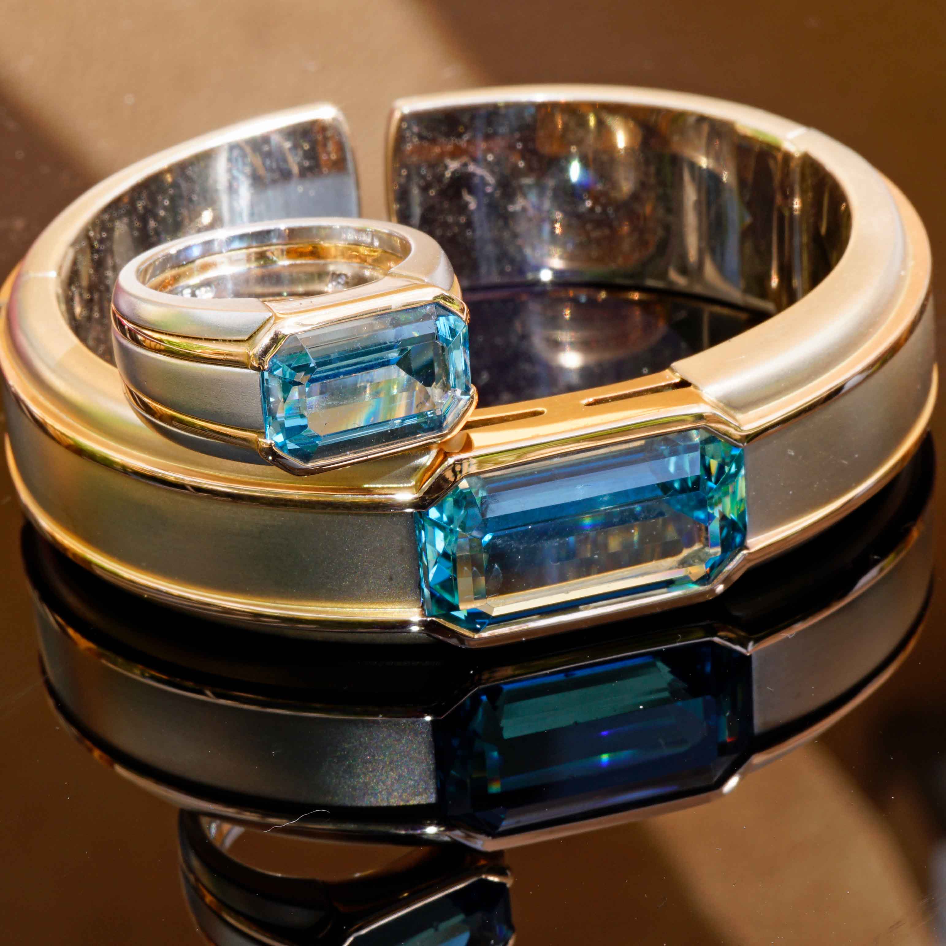 Hemmerle München Armreif und Ring 750er Gold Platin 16 ct und 5 ct Santa Maria Farbe 